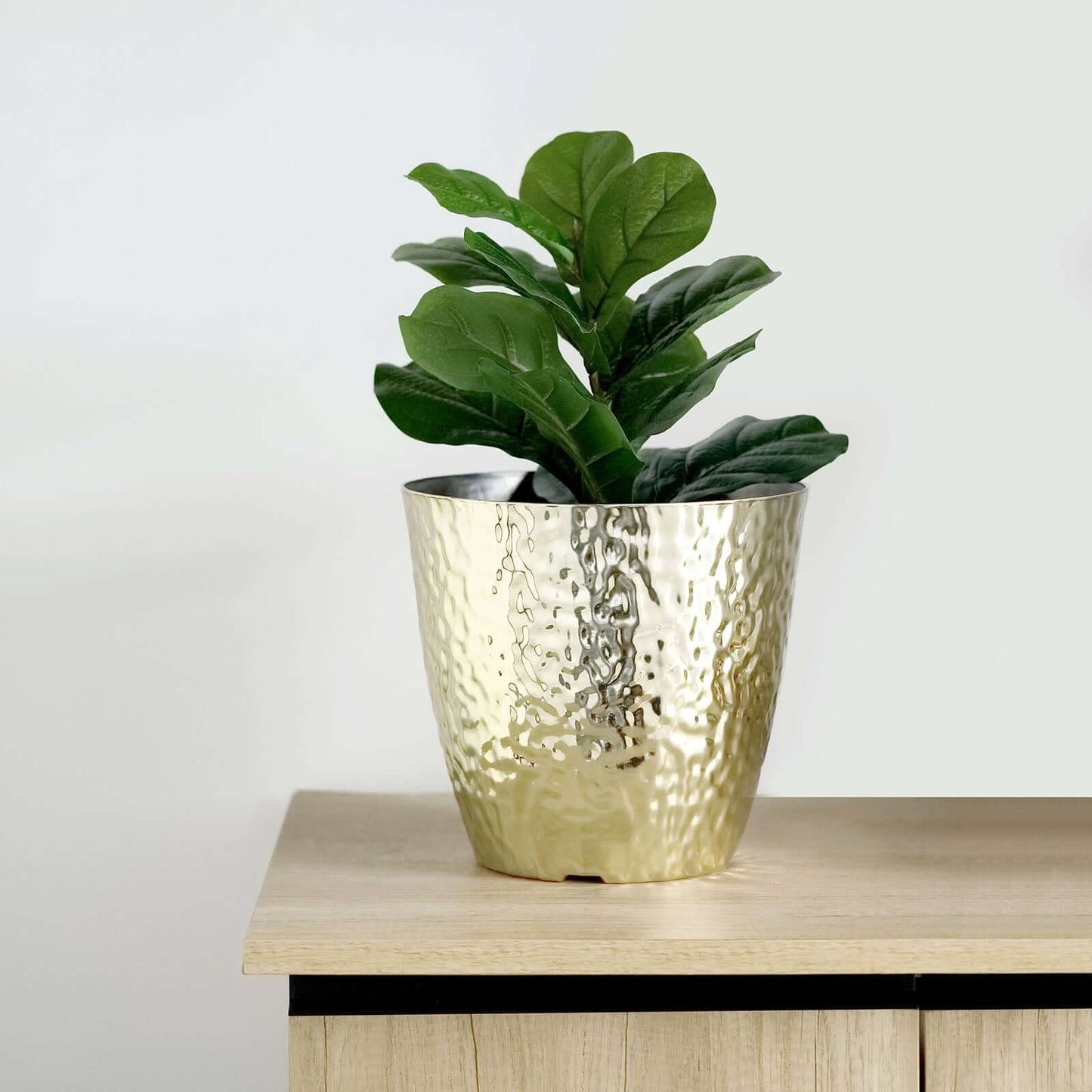 11" Gold Hammered Design Large Indoor Flower Plant Pot, Decorative Greenery Planter