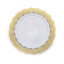 10-Pack Plastic 10" Round Dinner Plates in White with Gold Lace Rim - Disposable Party Plates for Classy Events & Banquets