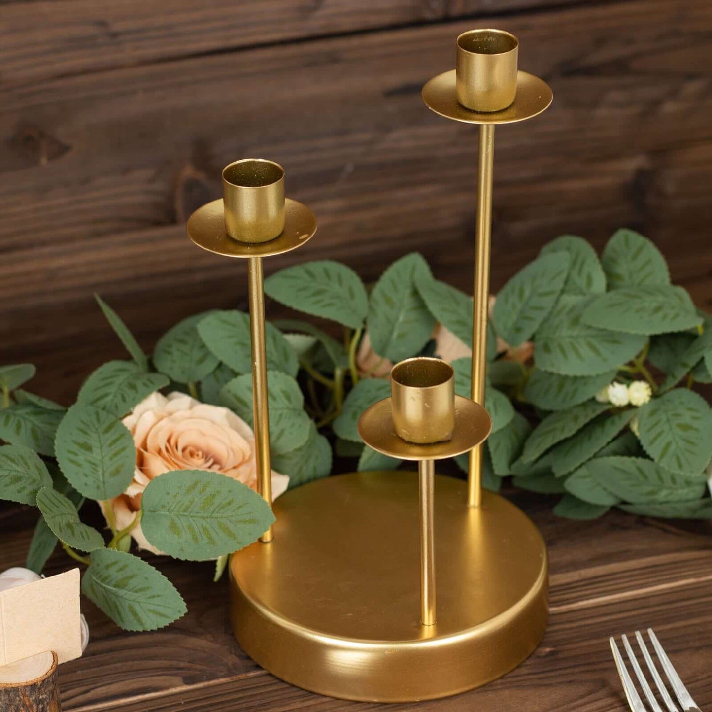 Vintage Candelabra 3-Arm Taper Candle Holder Gold Metal Wedding Table Centerpiece - Stylish Tabletop Accent 10"