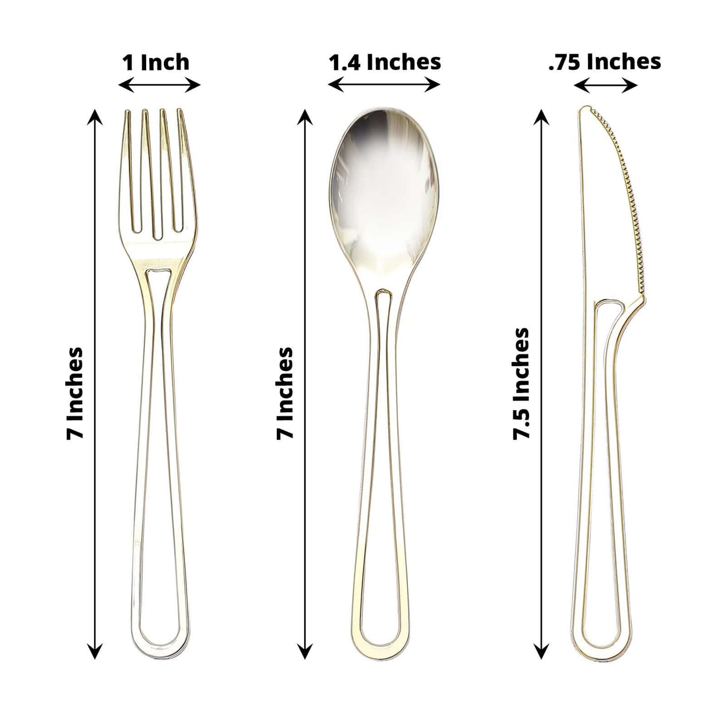 24-Pack Plastic Utensil Set with Modern Hollow Handle Design Gold - Disposable Silverware 7" for Parties