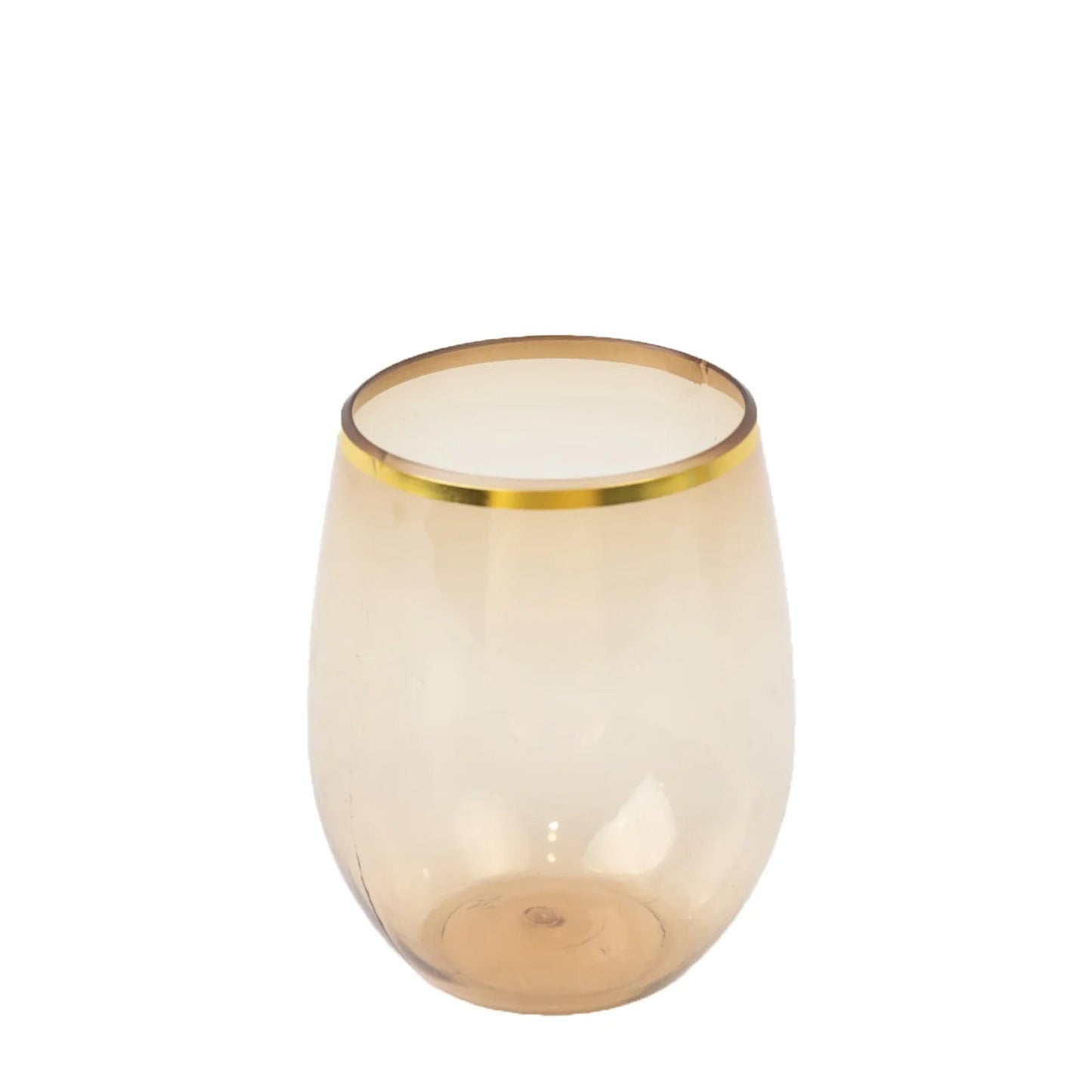 12-Pack Plastic Wine Tumblers Transparent Amber with Gold Rim - Reusable Drinkware 12oz