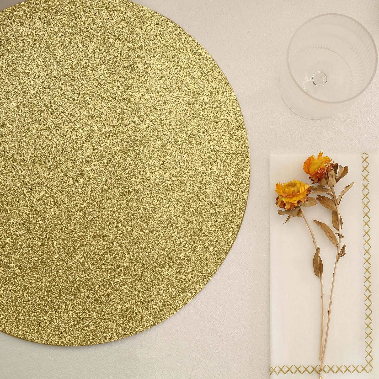 20-Pack Disposable Table Placemats in Gold Glitter - 210GSM Paper Placemats for Classy Events 13"
