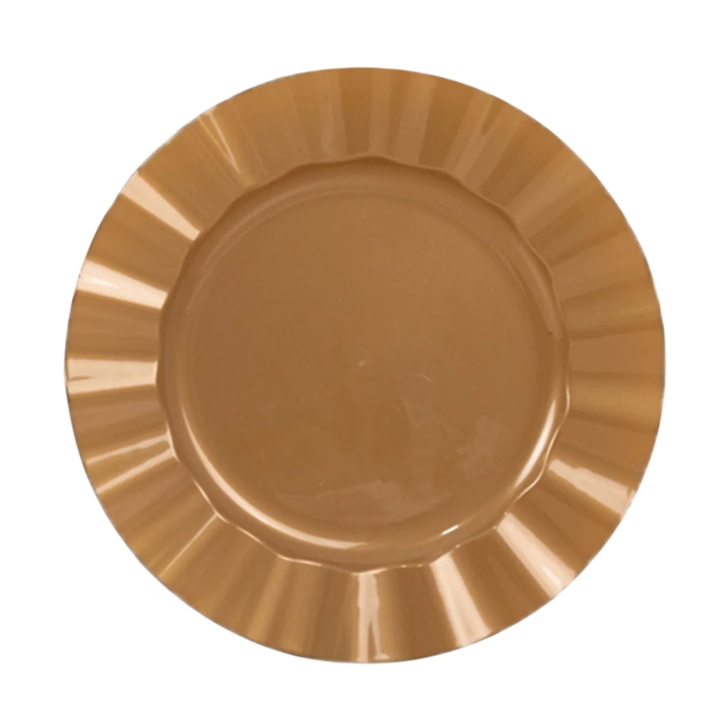 10-Pack Plastic 11" Round Dinner Plates in Gold with Ruffled Rim - Sturdy Disposable Dinnerware for Classy Events & Banquets