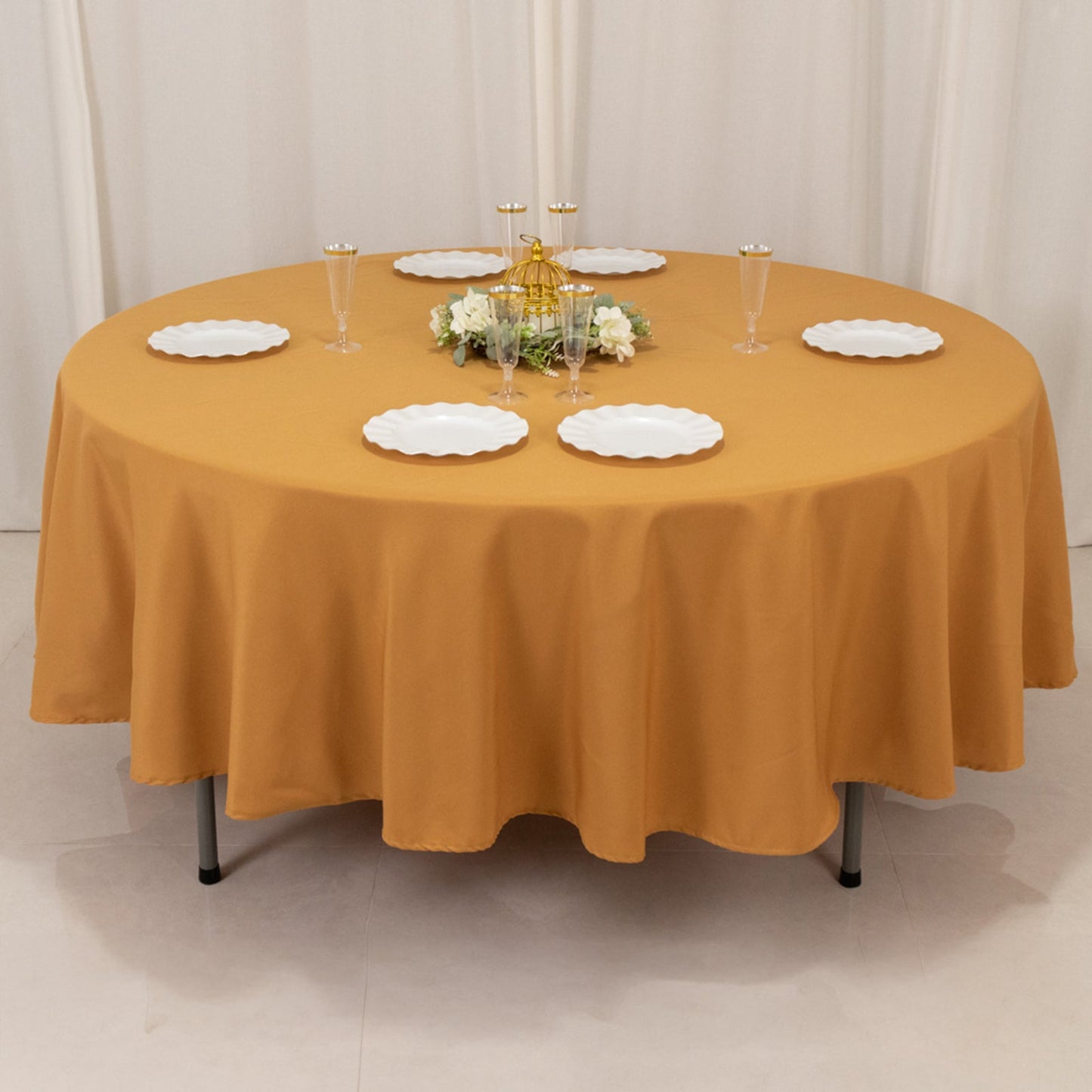 Premium Polyester 90" Round Tablecloth Gold - Stain and Wrinkle-Resistant 220GSM Table Cover for Weddings & Event Decor