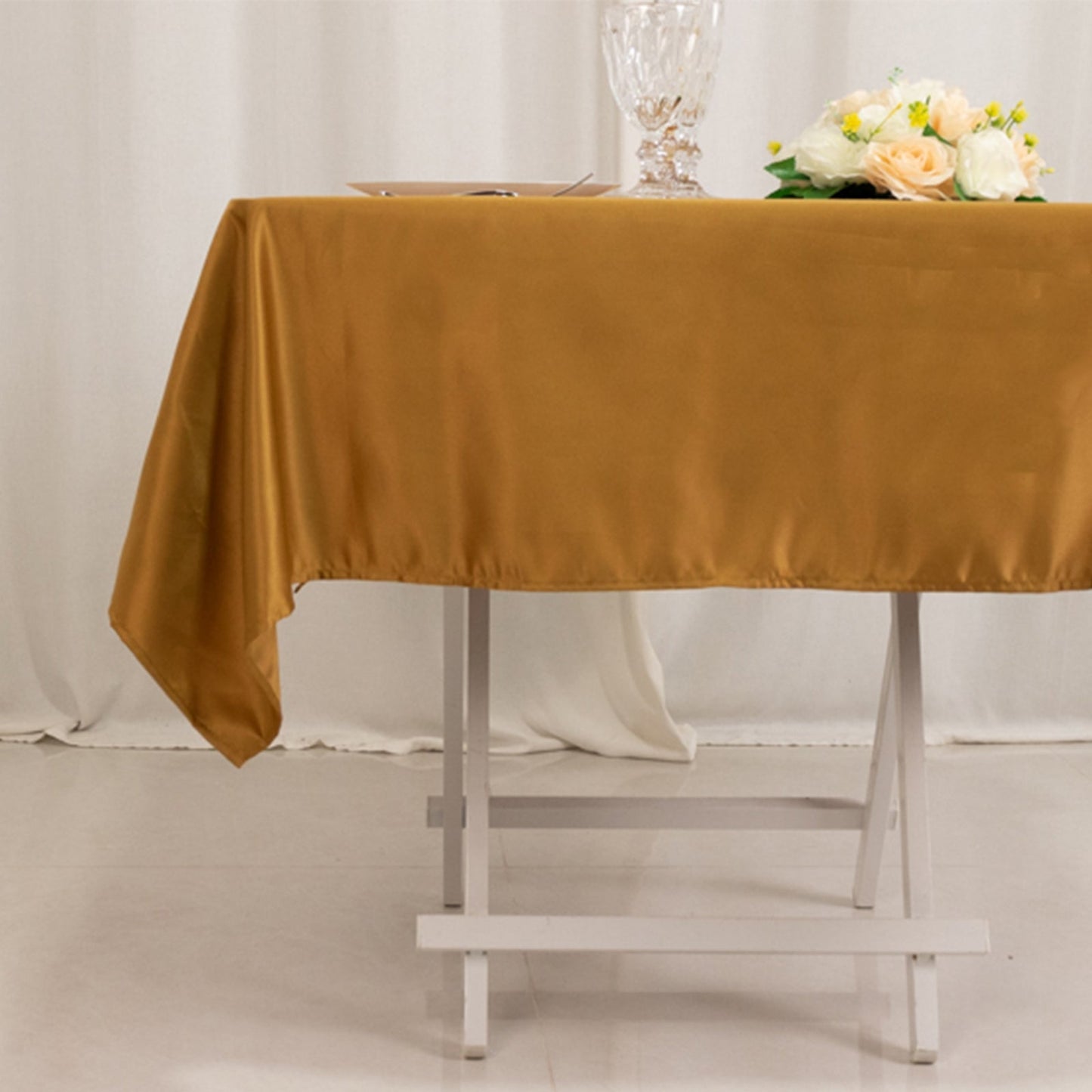 Lamour Satin 54"x54" Square Tablecloth Gold - Durable & Silk-Like Table Cover
