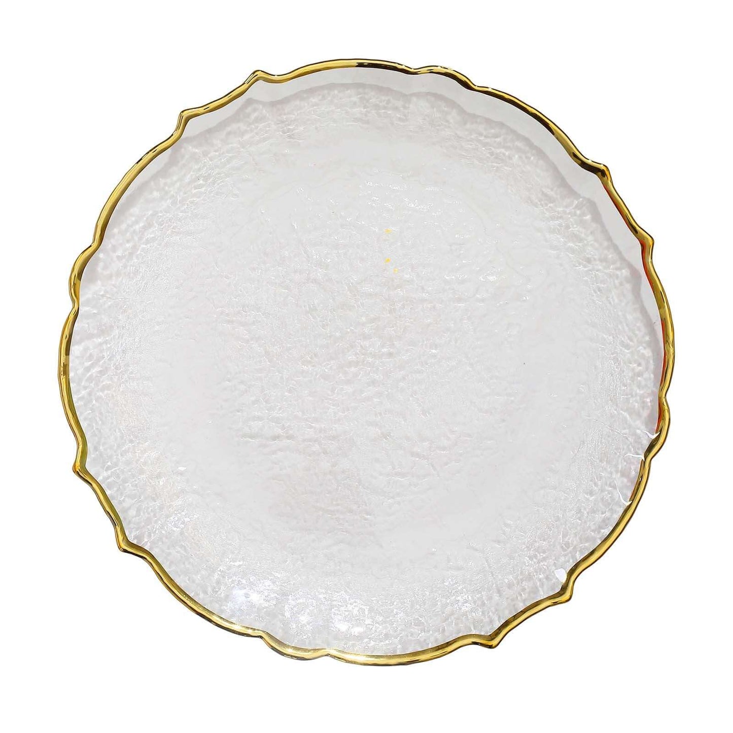 8-Pack Glass Round Charger Plates 13" in Clear with Gold Sunflower Scalloped Rim, Decorative Dinner Chargers