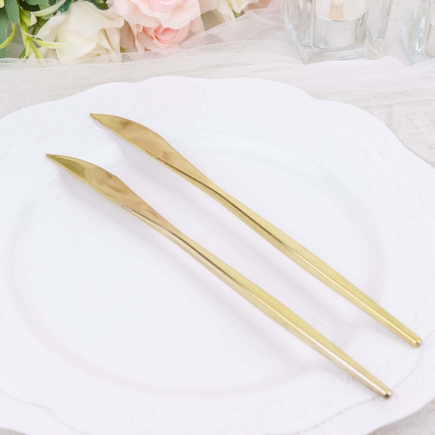 24-Pack Plastic Knives Glossy Gold - Premium Heavy Duty Disposable Flatware Cutlery 8"