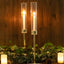 2-Pack Gold Metal Taper Candlestick Holders, Clear Glass Hurricane Candle Stands With Chimney Candle Shades 20"