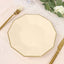 25-Pack Paper 9" Decagon Dinner Plates in Beige with Gold Foil Rim - Disposable Geometric Party Plates for Modern Weddings & Events