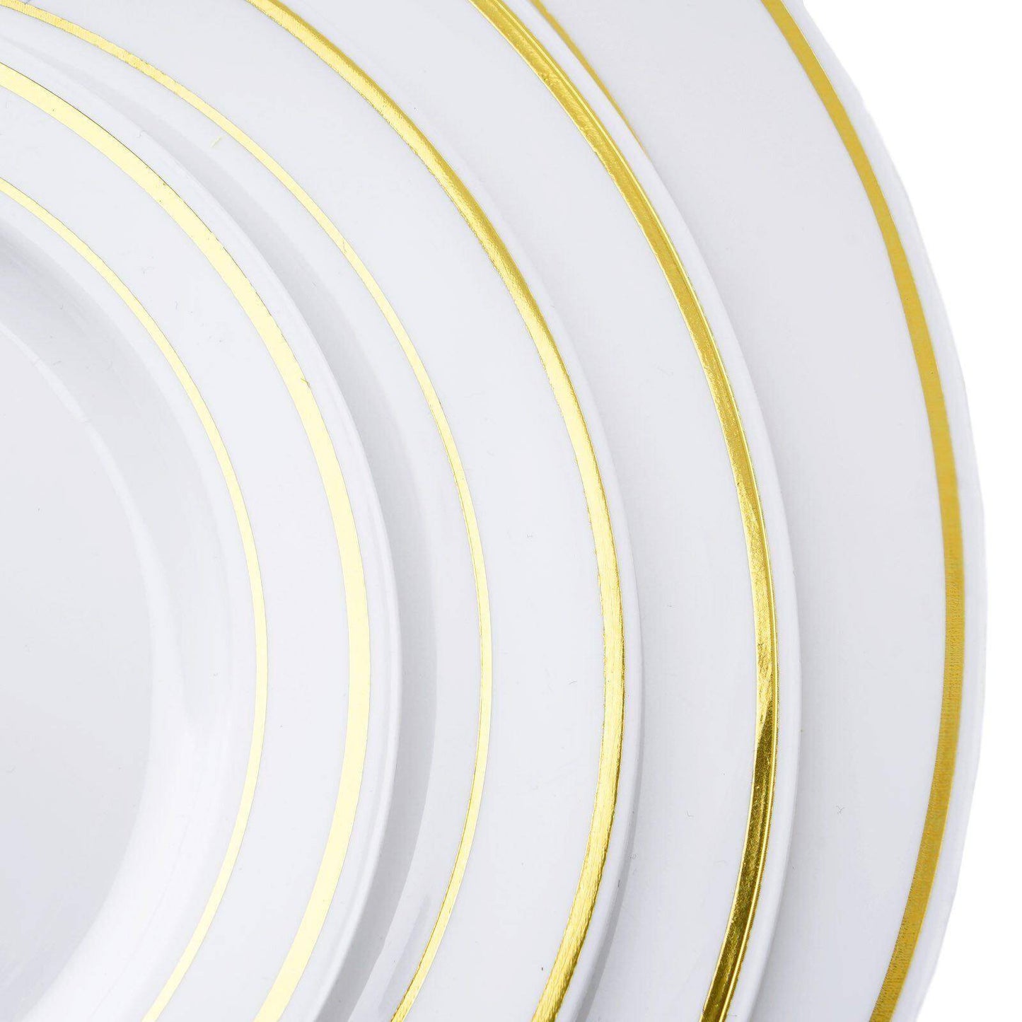 10-Pack Plastic Dessert Plates White with TrÃ¨s Chic Gold Rim - Disposable Plates for Parties 8"