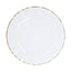 10-Pack Plastic 11" Round Dinner Plates in Clear Ruffled Rim with Gold Edging - Sturdy Disposable Dinnerware