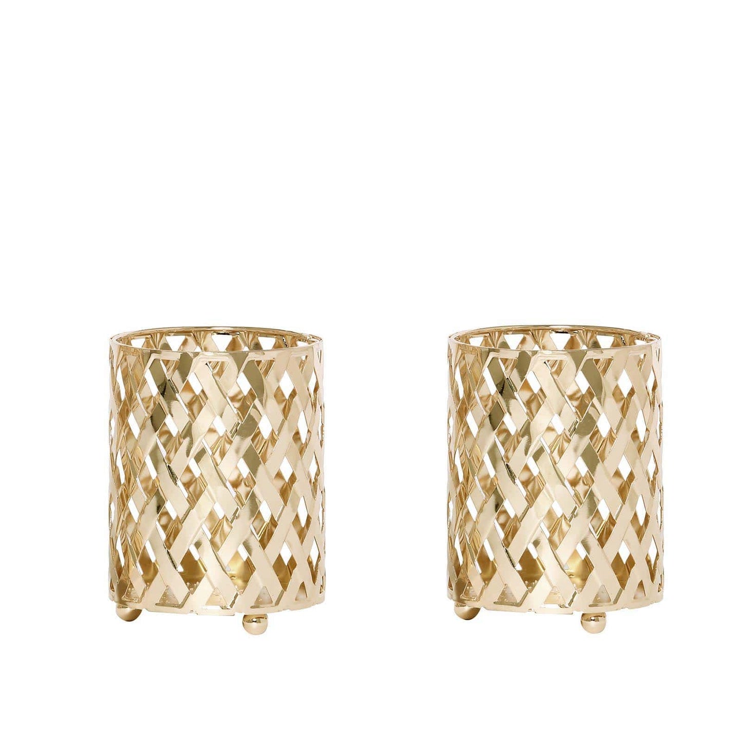 2-Pack Votive Candle Holders Gold Metal Diamond Cut Geometric Design - Perfect for Home DÃ©cor and Events 4"