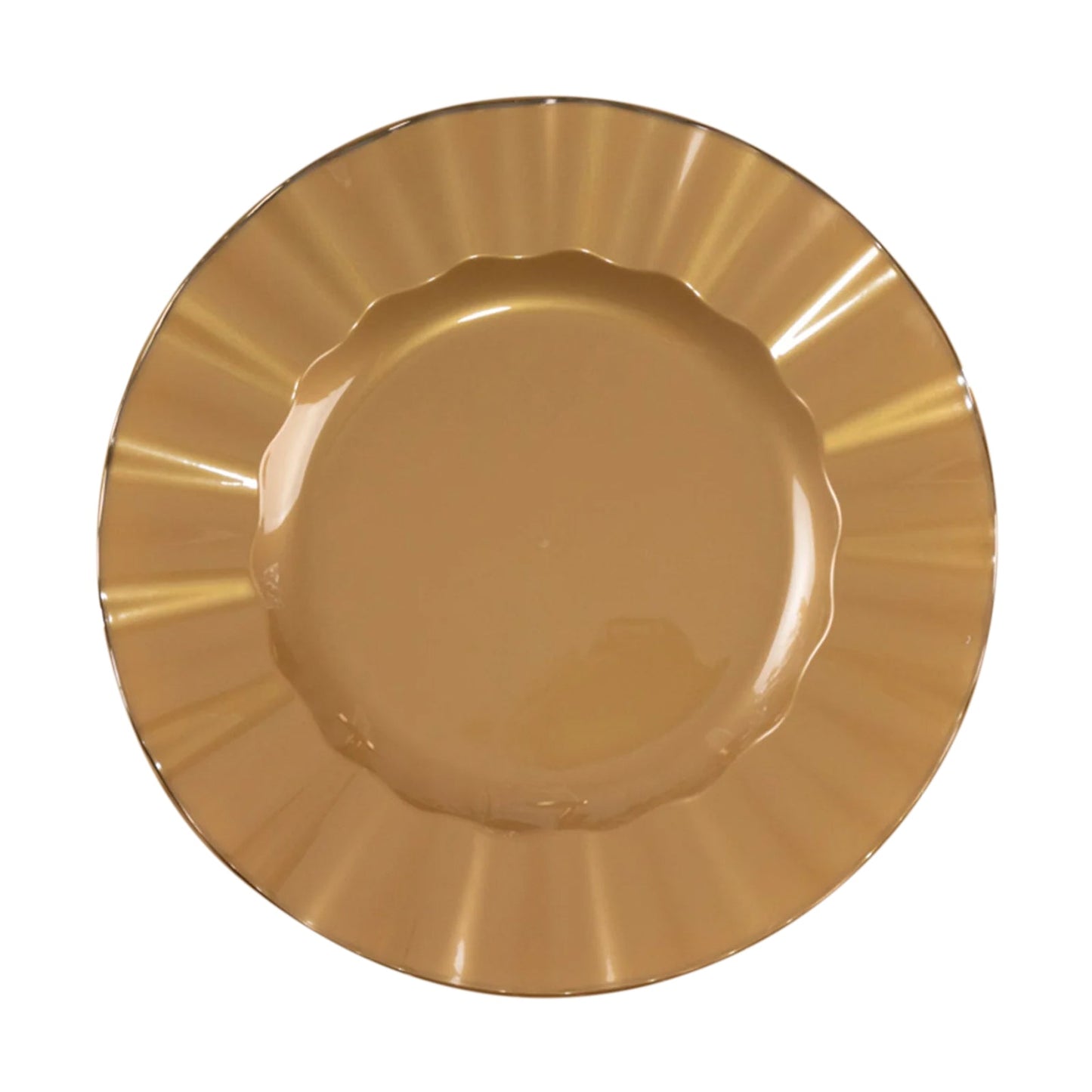 10-Pack Plastic 9" Round Dinner Plates in Gold with Ruffled Rim - Sturdy Disposable Dinnerware for Classy Events & Banquets