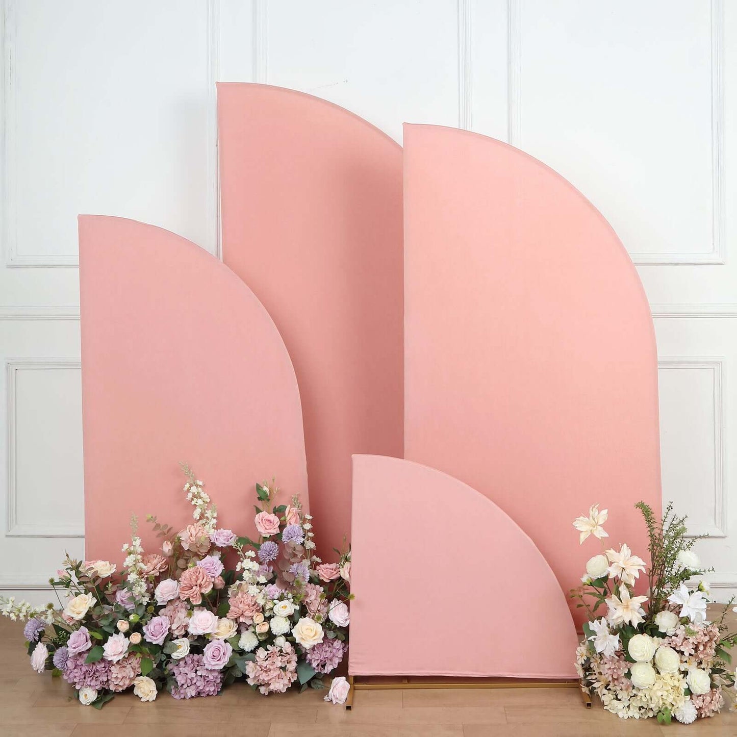 Set of 4 Matte Dusty Rose Spandex Half Moon Chiara Backdrop Stand Covers, Custom Fitted Wedding Arch Covers - 2.5ft,5ft,6ft,7ft