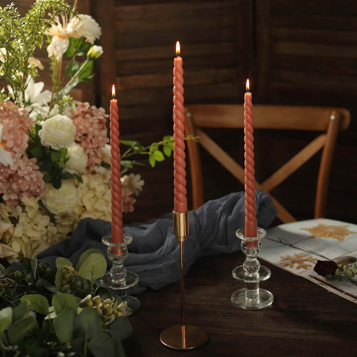 12-Pack Taper Candles Spiral Long Burn Wick Design Dark Nude - Premium Unscented Wax Dinner Candle Sticks 11"