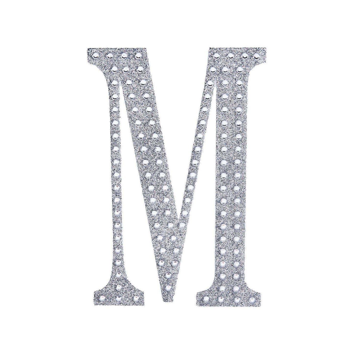 Decorative Rhinestone Alphabet "M" Letter Stickers, Glitter Adhesive Craft Letters Silver DIY Sparkle Embellishments 6"