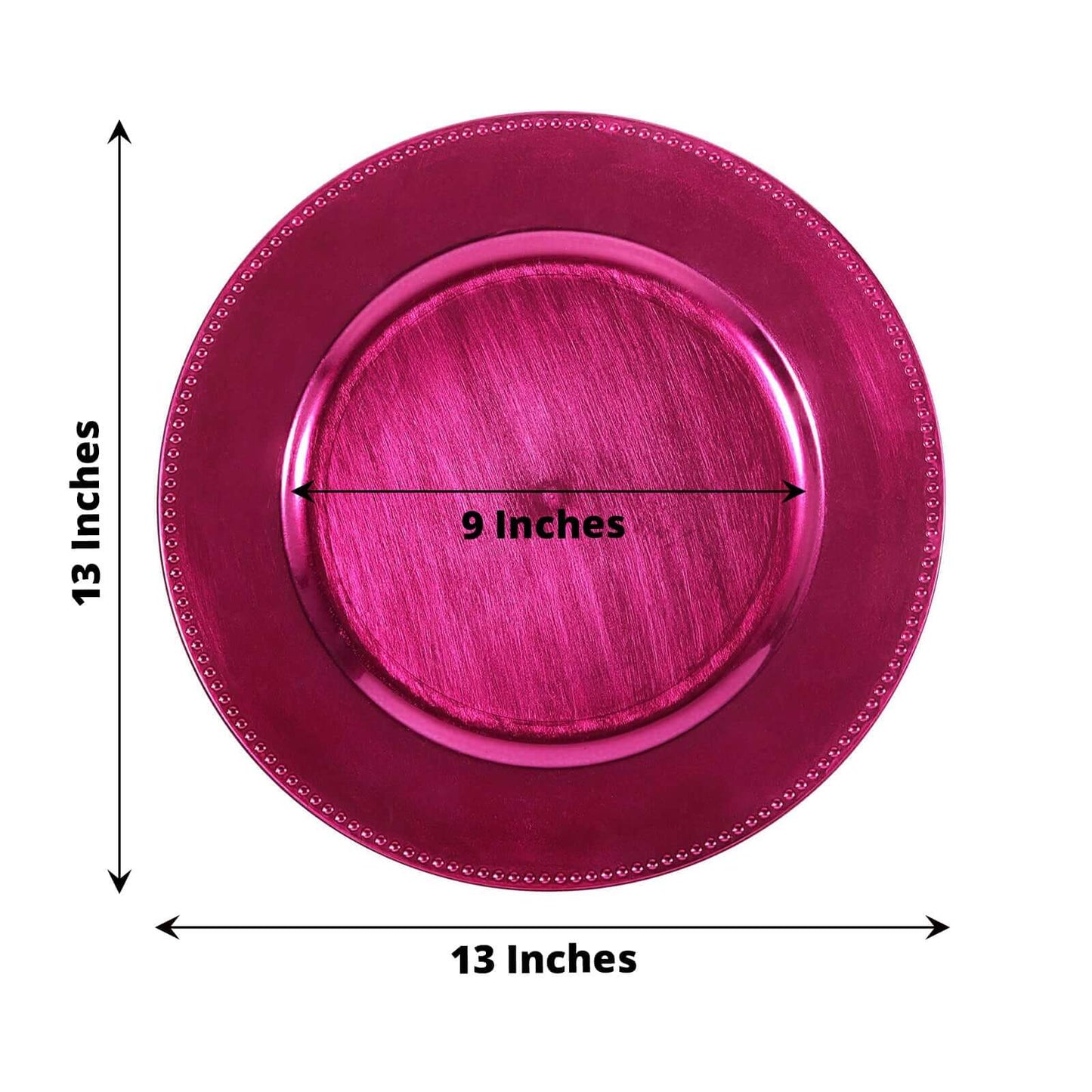 6-Pack Acrylic Round Charger Plates 13" in Hot Pink with Beaded Rim, Dinner Charger Event Tabletop Decor