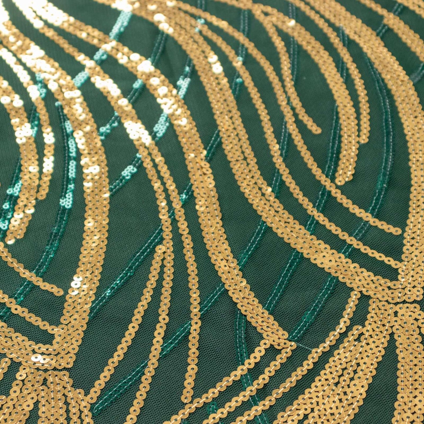 Mesh 72"x72" Table Overlay Square Tablecloth Hunter Emerald Green - Wave Embroidered Sequins Table Topper