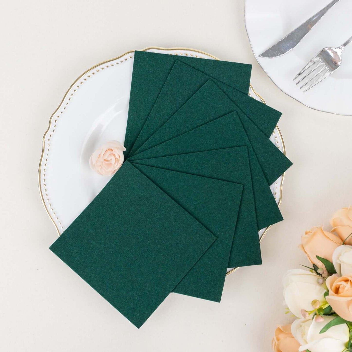 20 Pack Linen-Like Paper 5"x5" Napkins Hunter Emerald Green - Highly Absorbent Airlaid Napkins