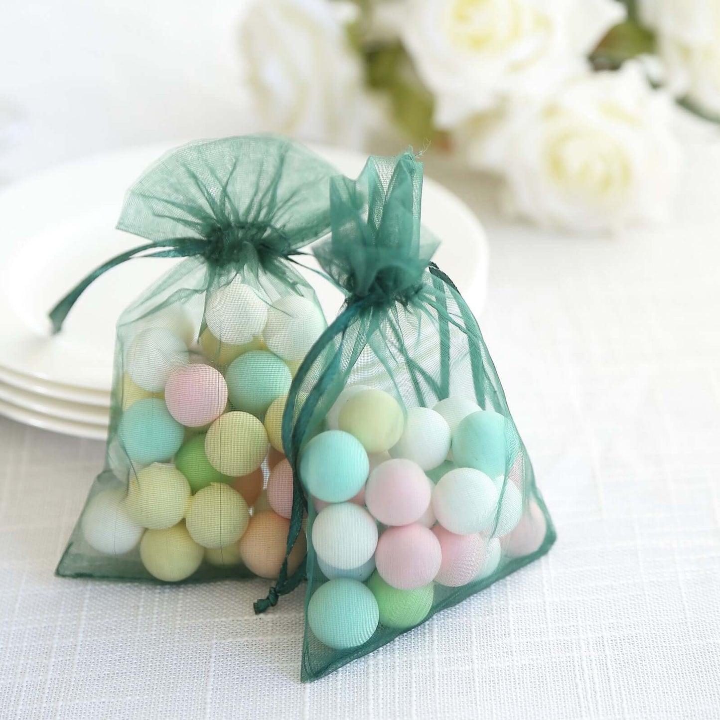 10 Pack 4"x6" Hunter Emerald Green Organza Drawstring Wedding Party Favor Gift Bags