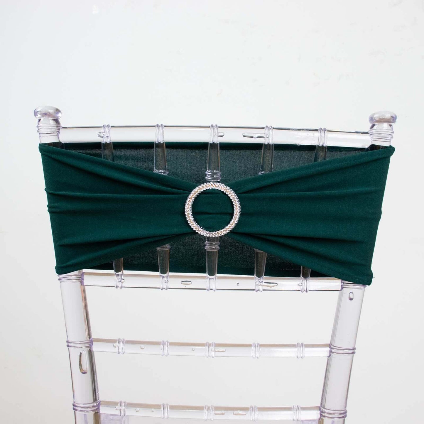 5 Pack Stretch Spandex Chair Sashes Hunter Emerald Green - Reusable Chair Bands with Silver Diamond Ring Slide Buckle 5"x14"