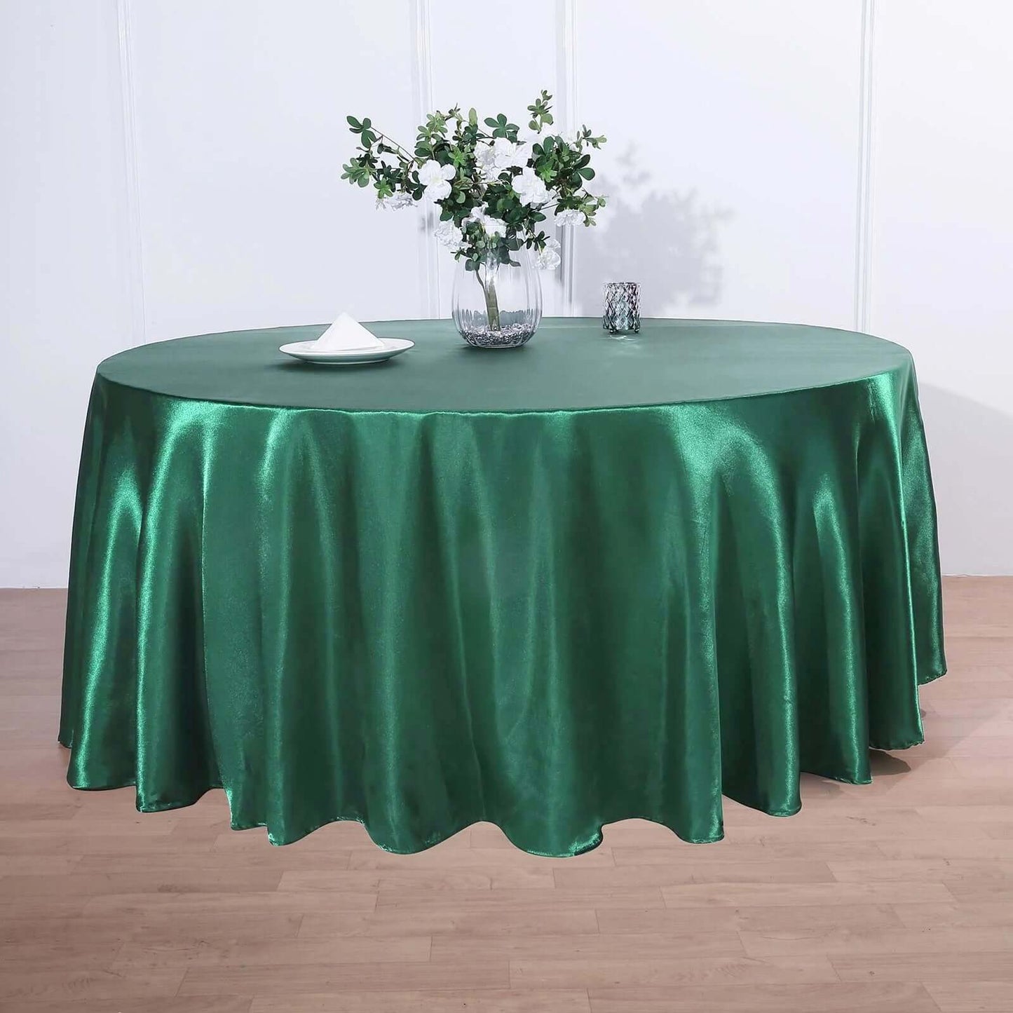 Satin 120" Round Tablecloth Hunter Emerald Green - Stylish Seamless Table Cover