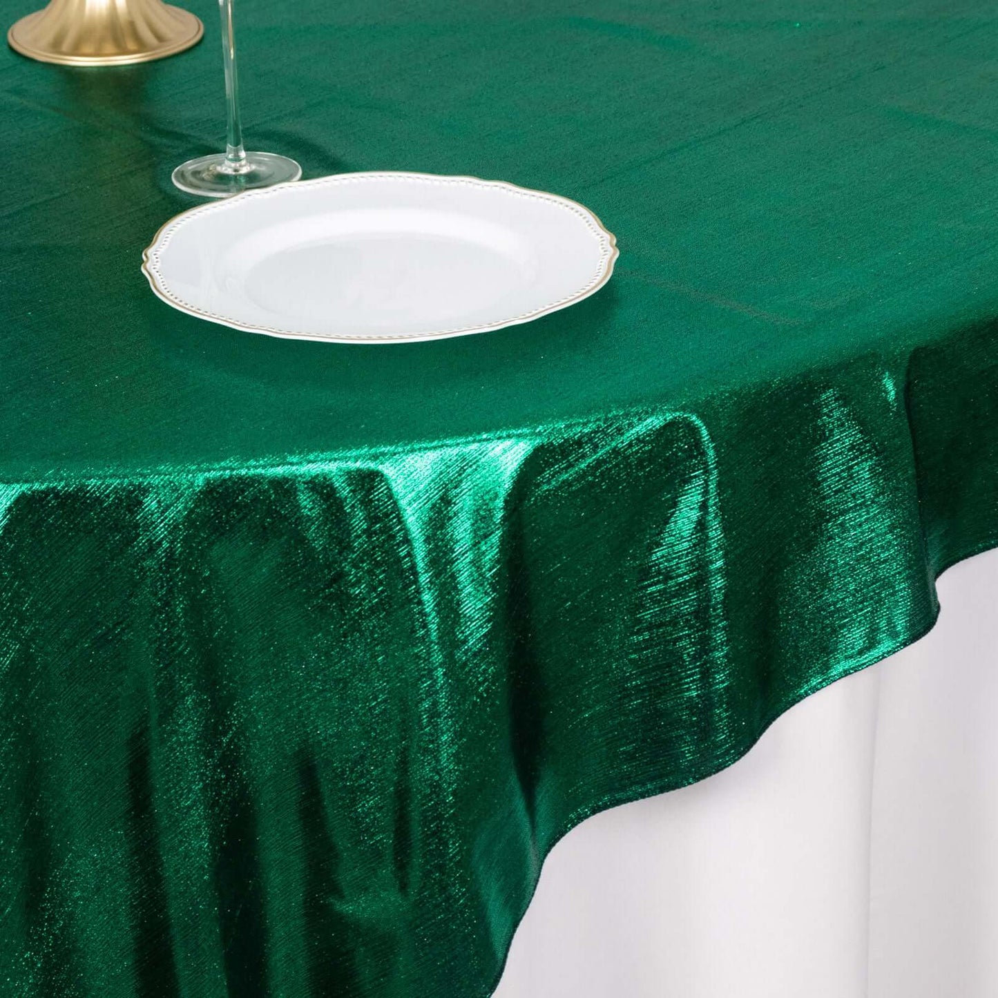 Polyester 72"x72" Table Overlay Square Tablecloth Hunter Emerald Green - Sequin Dots Wrinkle-Free Table Cover