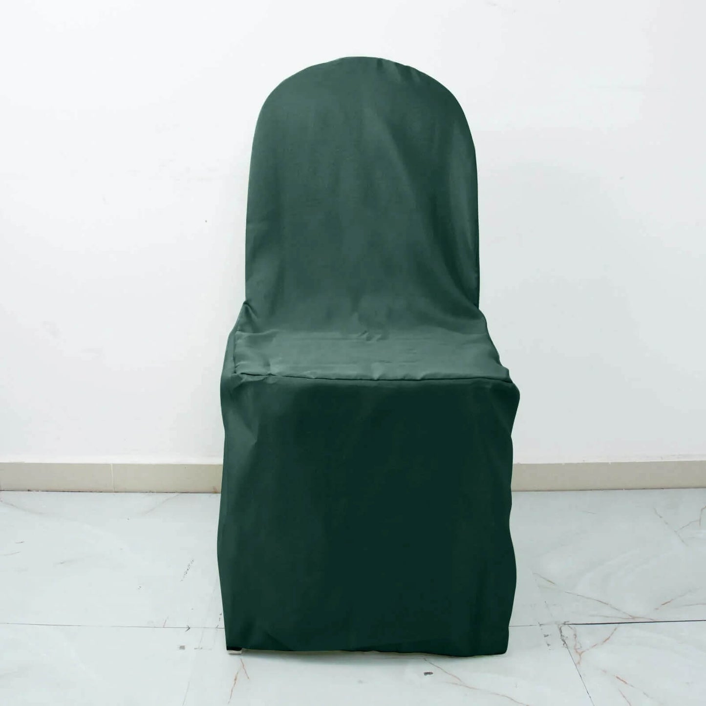 10 Pack Polyester Chair Cover for Banquet Chairs Hunter Emerald Green - Stain-Resistant Reusable Slip-On Slipcover