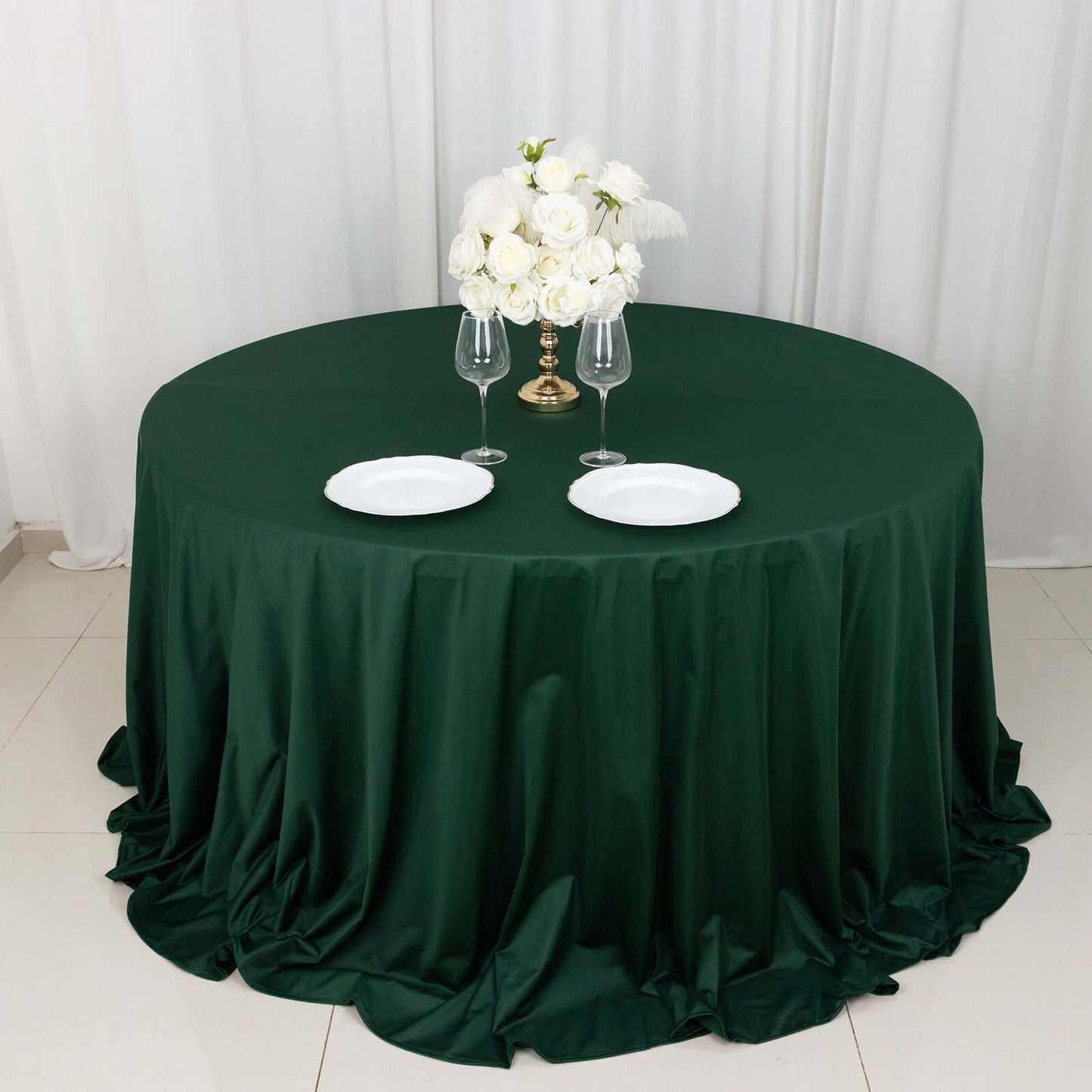 Scuba Round 132" Tablecloth Hunter Emerald Green - Wrinkle Free & Stain Resistant Seamless Table Cover