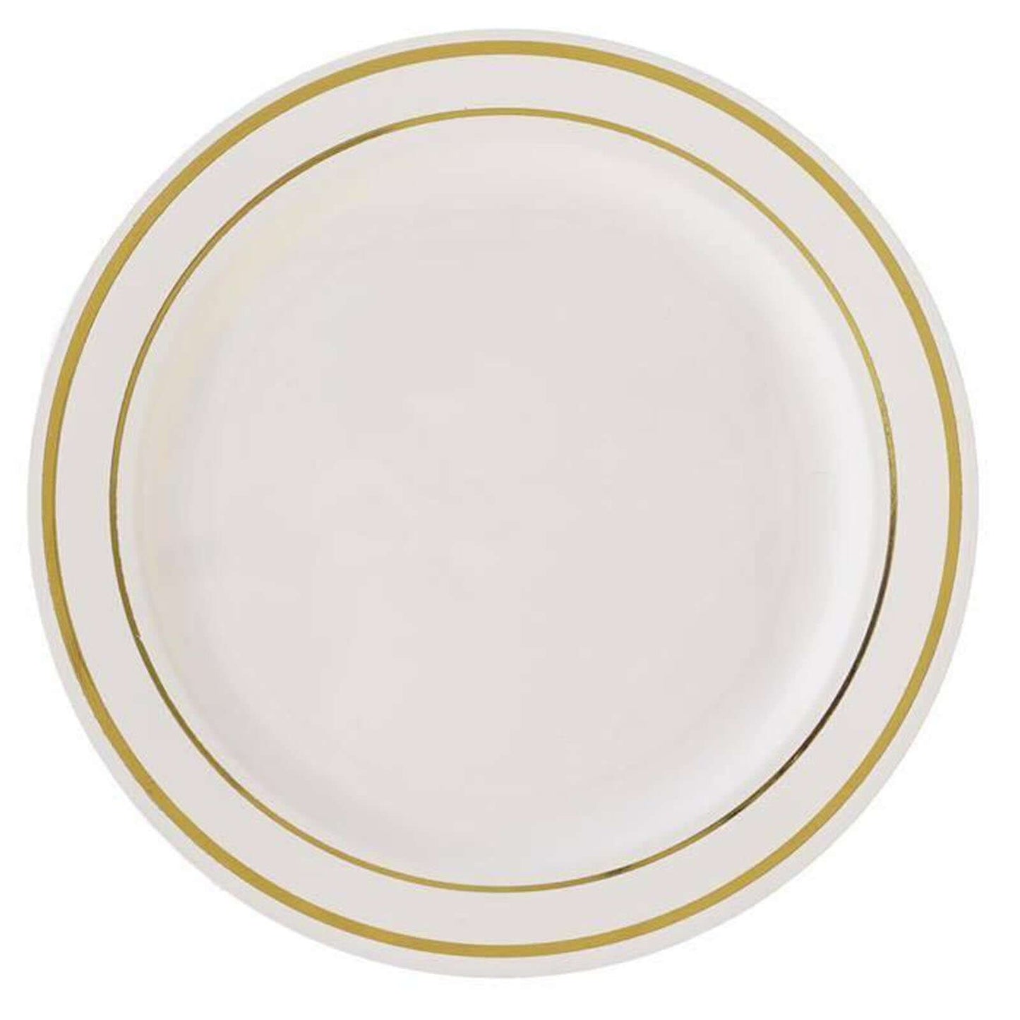 10-Pack Plastic Dessert Plates Ivory with TrÃ¨s Chic Gold Rim - Disposable Plates for Parties 8"