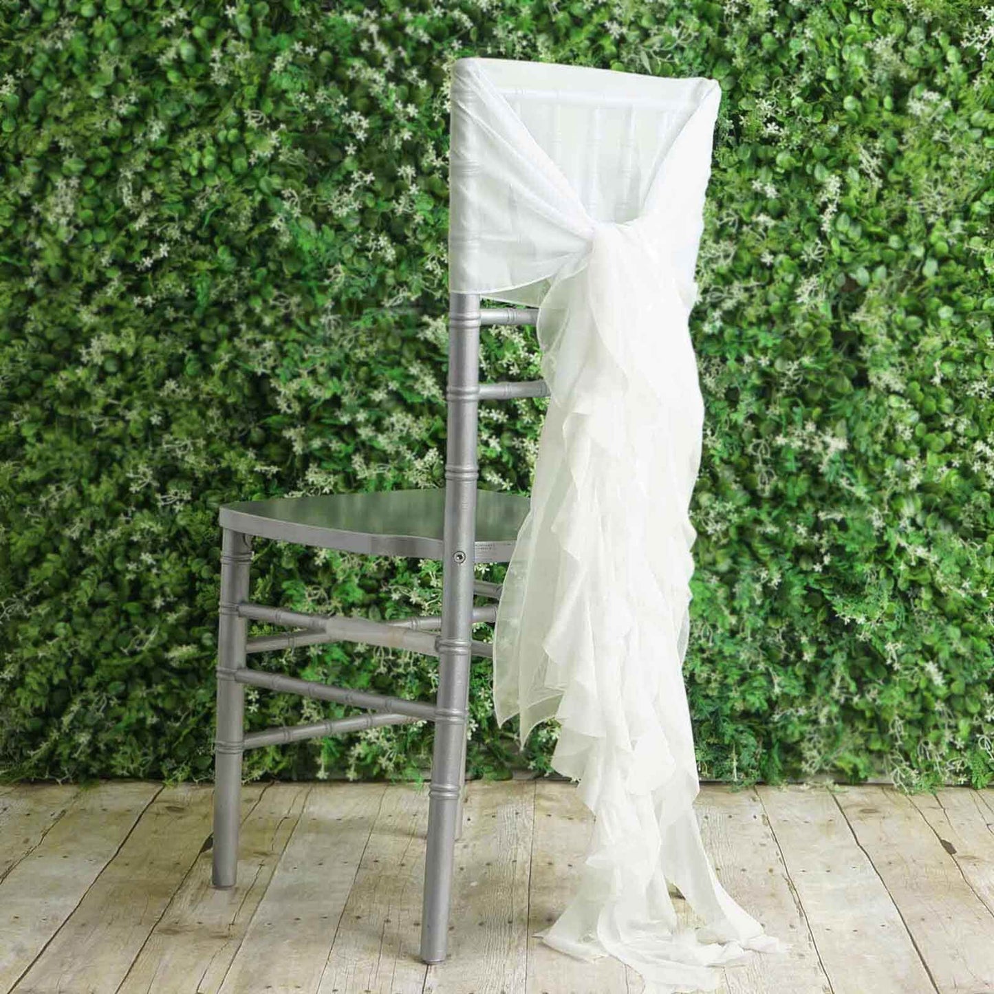 1 Set Chiffon Hoods Chair Sashes with Willow Ruffles Design Ivory - Stylish Chair Bow Decor