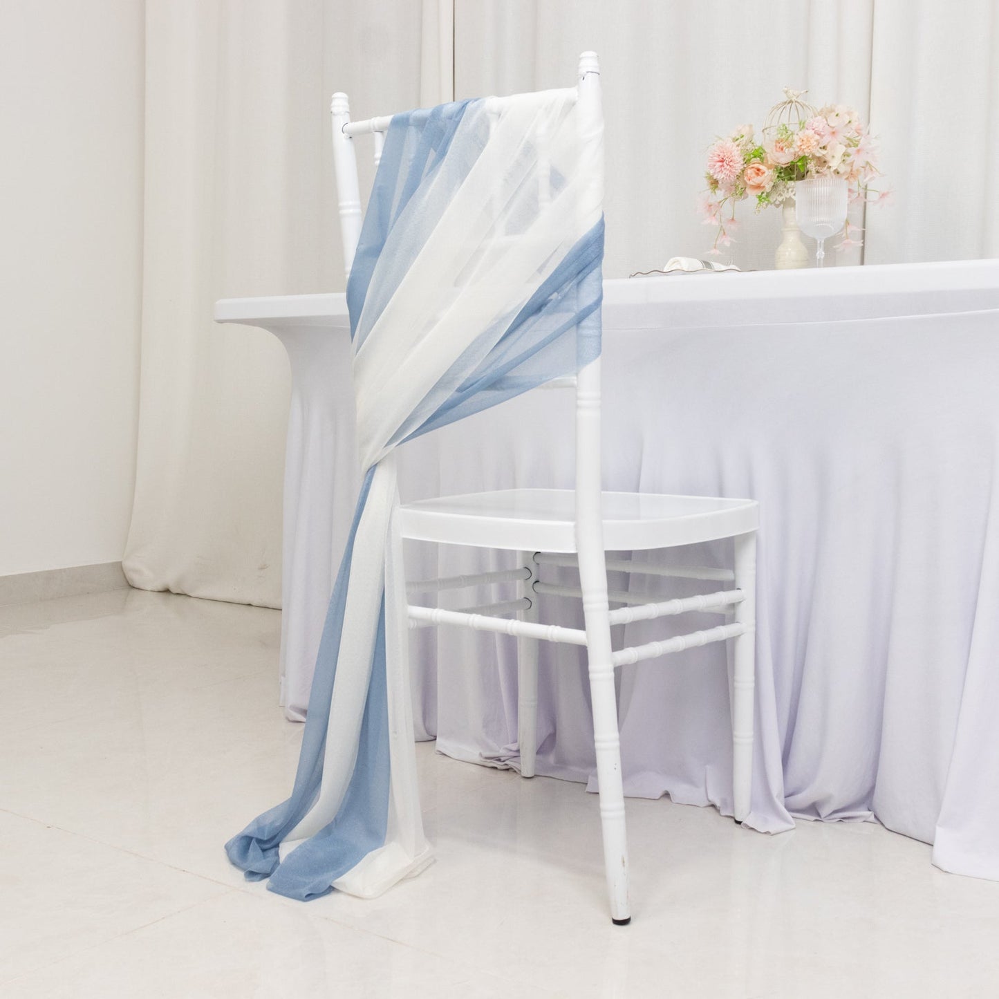 20-Pack Sheer Chair Drape Decor in Dusty Blue and Ivory â€“ 9ft Shimmer Sash, Wrinkle-Free