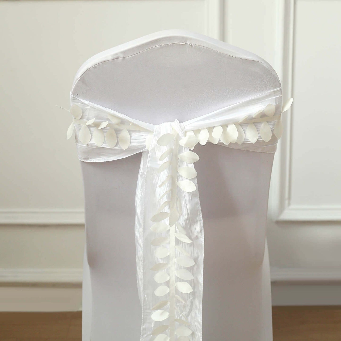 Taffeta Ribbon Sash with 4" Leaf Petal Design Ivory 50ft - Sophisticated Artificial Fabric Garland