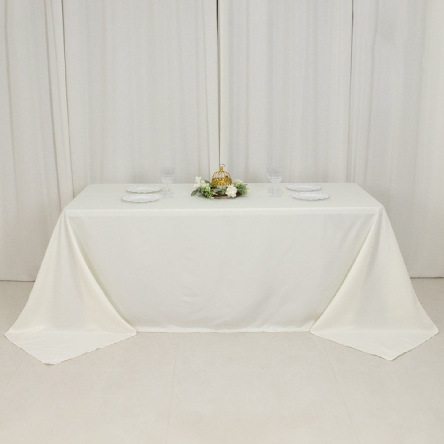 Fire Retardant Premium Polyester 90"x132" Rectangular Tablecloth Ivory - High-Performance Seamless Table Cover