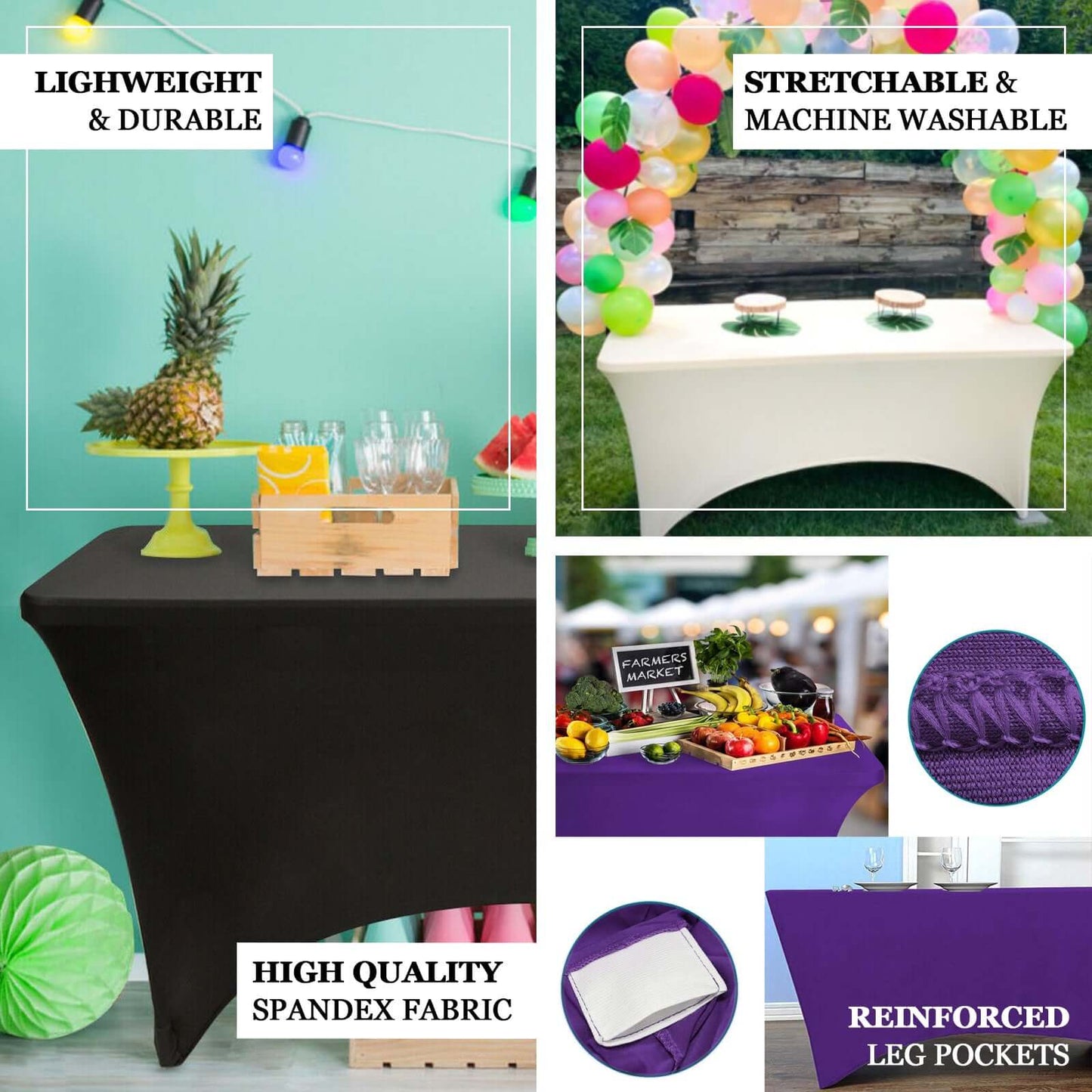 Stretch Spandex 96"x30" Rectangle Table Cover Ivory - Durable Form-Fitting Tablecloth