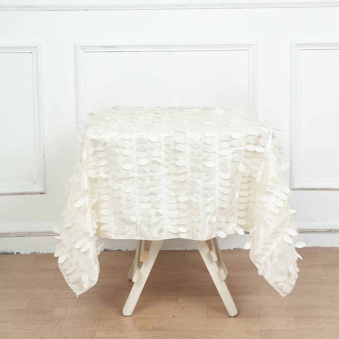 Taffeta 54"x54" Square Tablecloth Ivory 3D Leaf Petal Table Cover