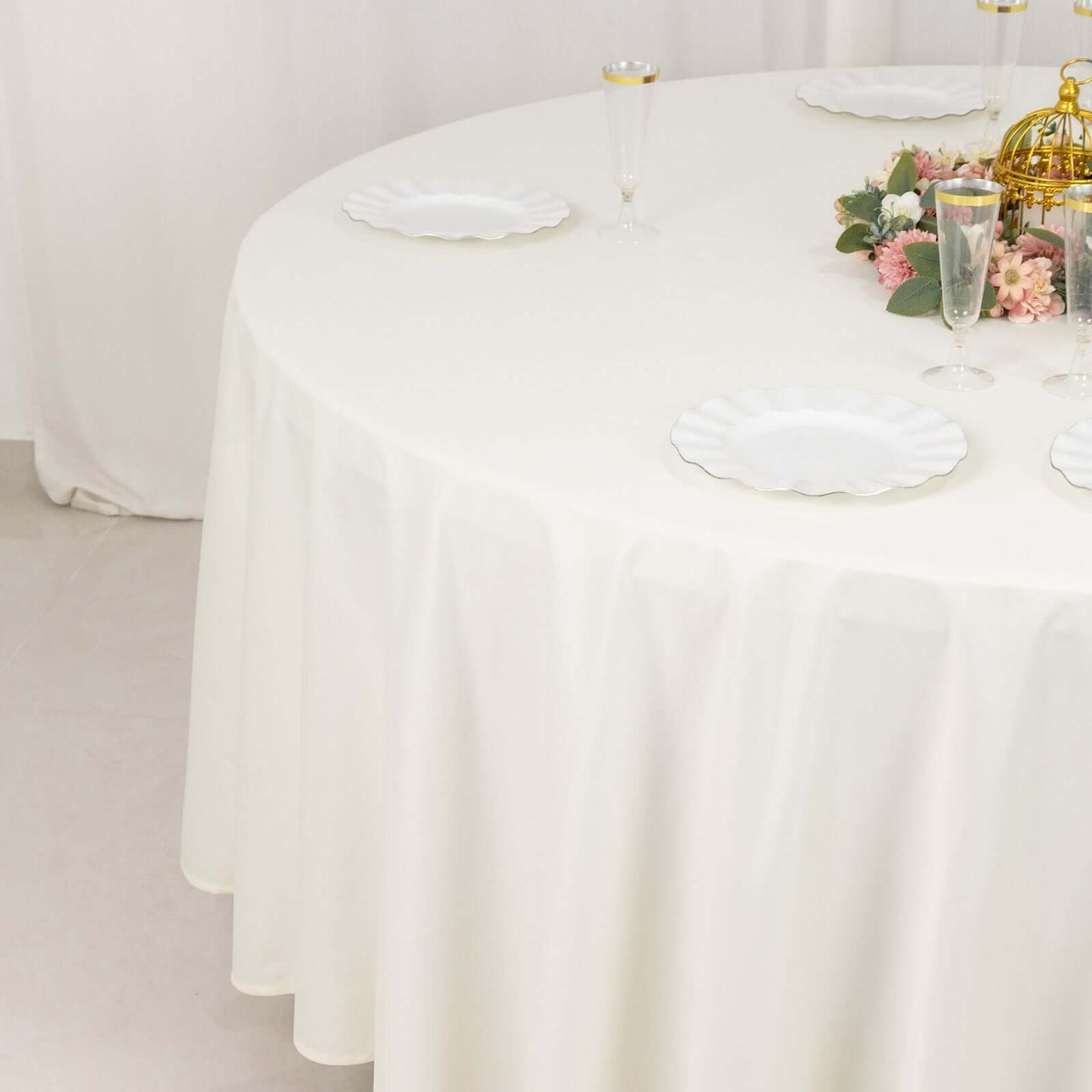 Scuba Round 108" Tablecloth Ivory - Wrinkle Free & Stain Resistant Table Cover
