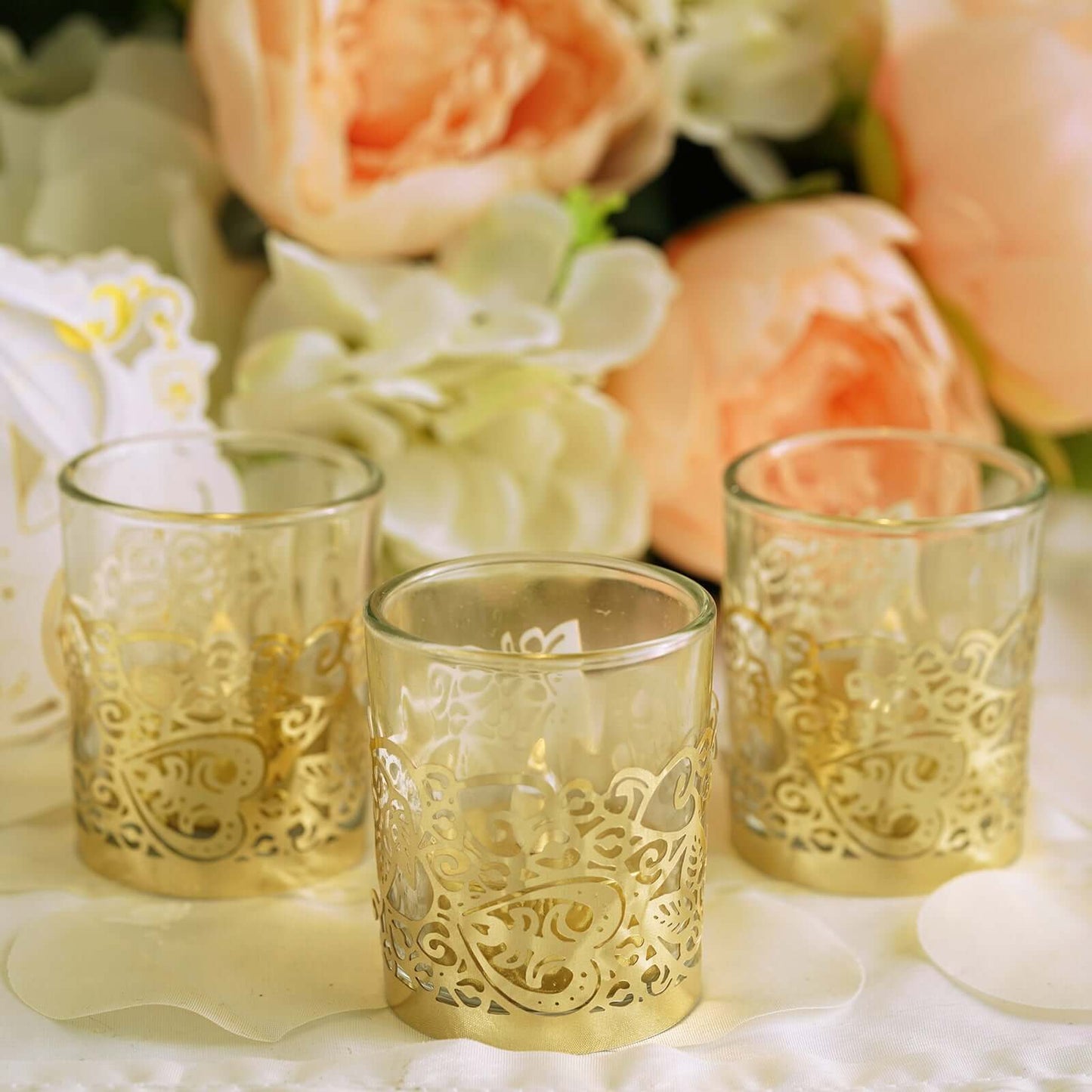 20-Pack Paper Candle Holder Wraps Floral Lace Design Gold Foil - Votive Tealight Decorative Wraps