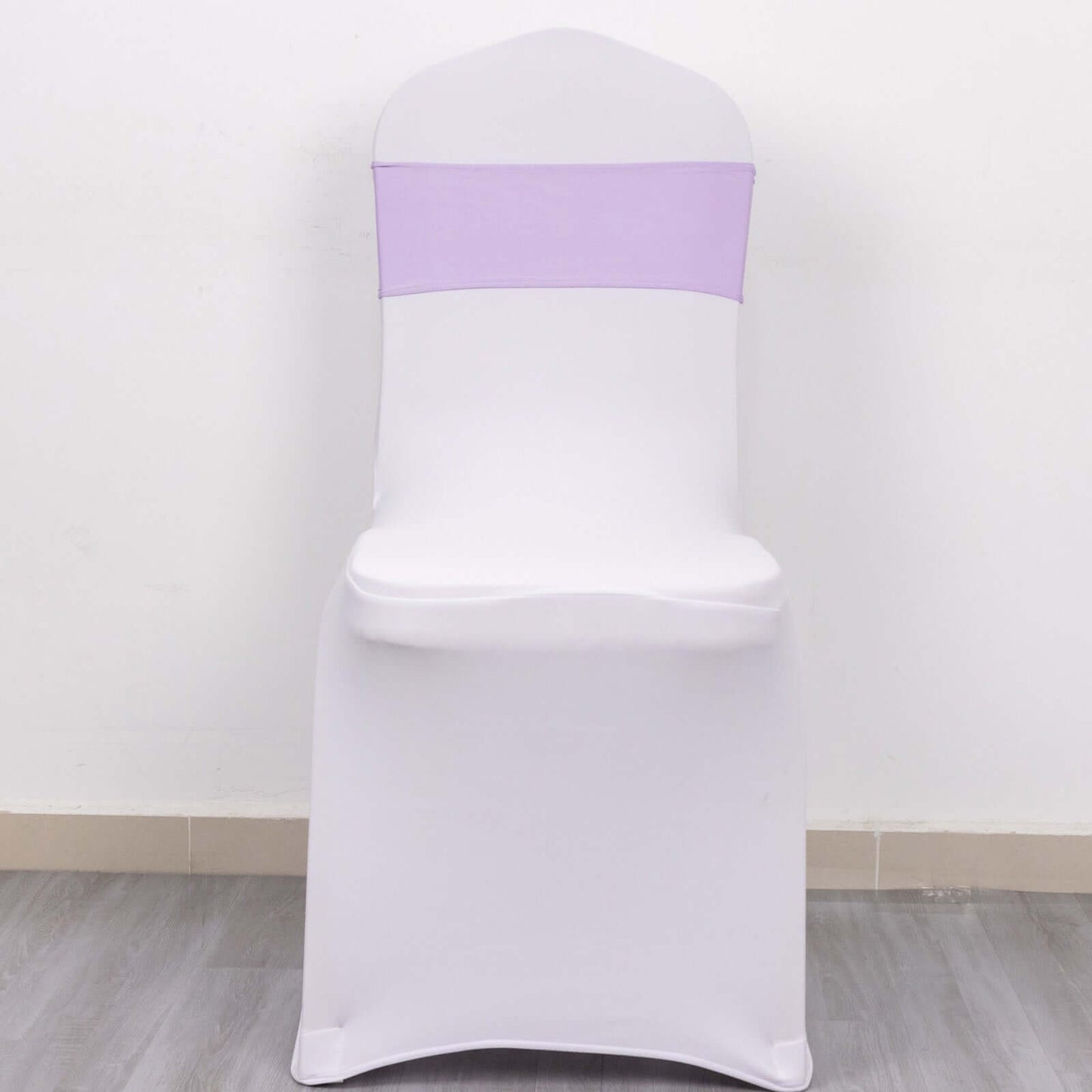 5 Pack Stretch Spandex Chair Sashes Lavender Lilac - Reusable Chair Bands with Silver Diamond Ring Slide Buckle 5"x14"