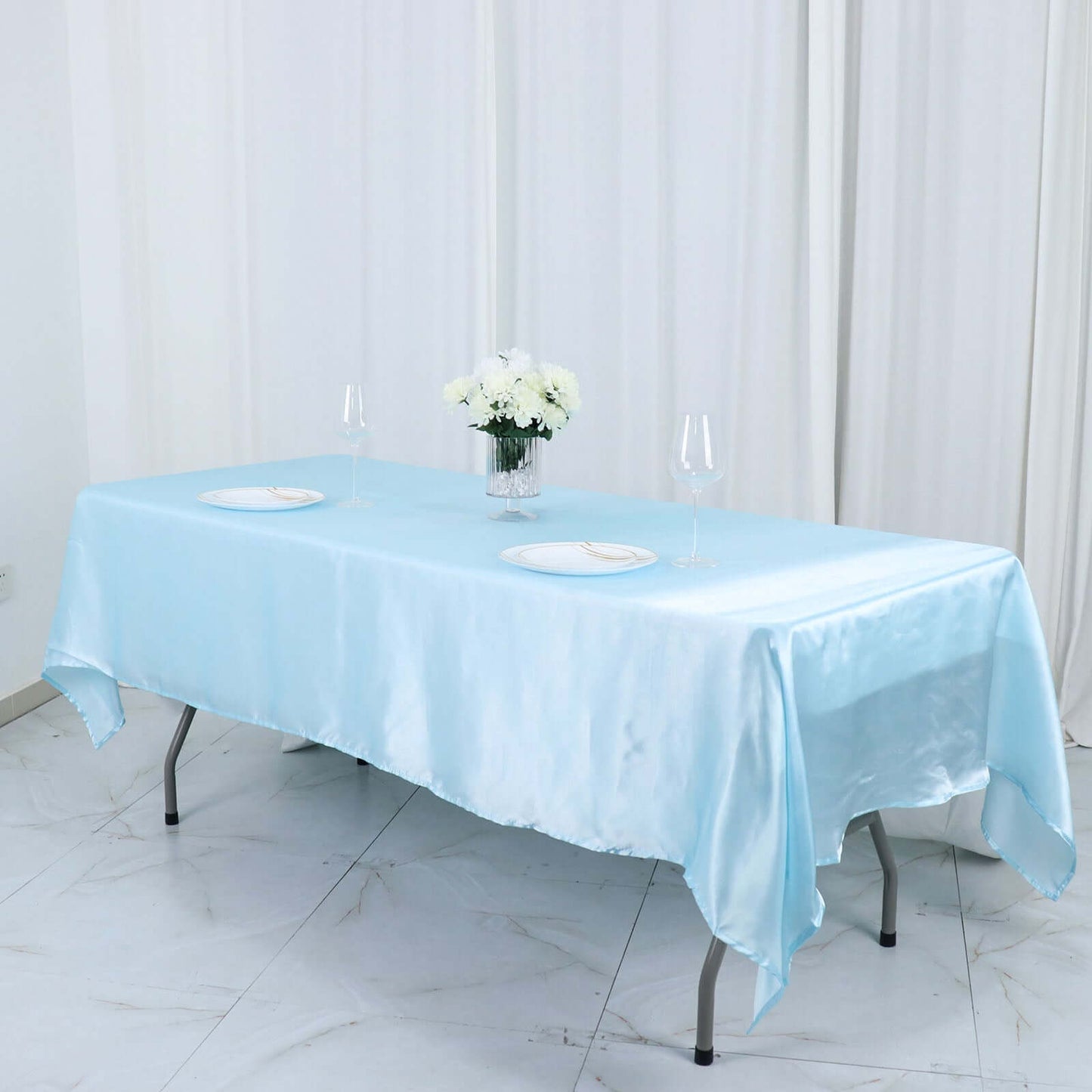 Satin Rectangular 60"x102" Tablecloth Light Blue - Smooth and Lustrous Table Cover