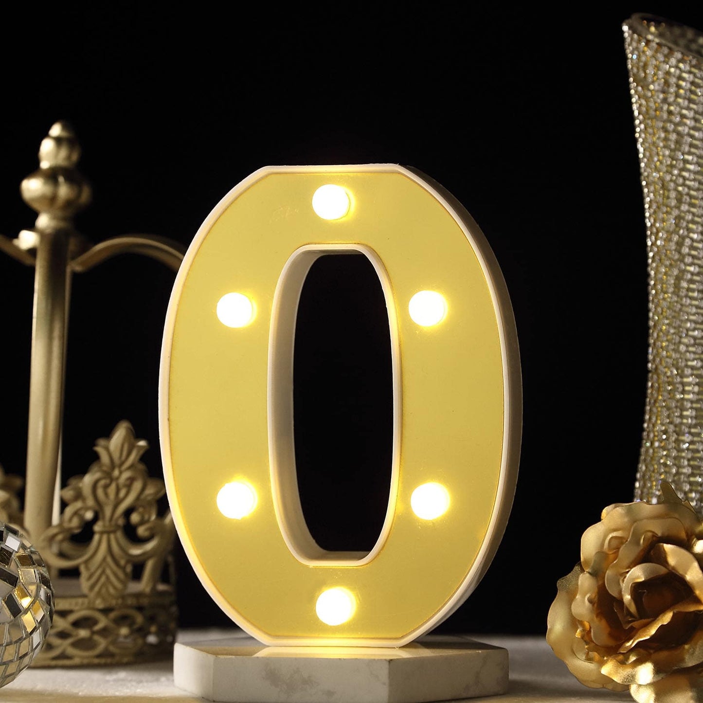 3D Marquee Number "0" Warm White 6 LED Lights Gold - Stylish Light-Up Accent for Events 6"
