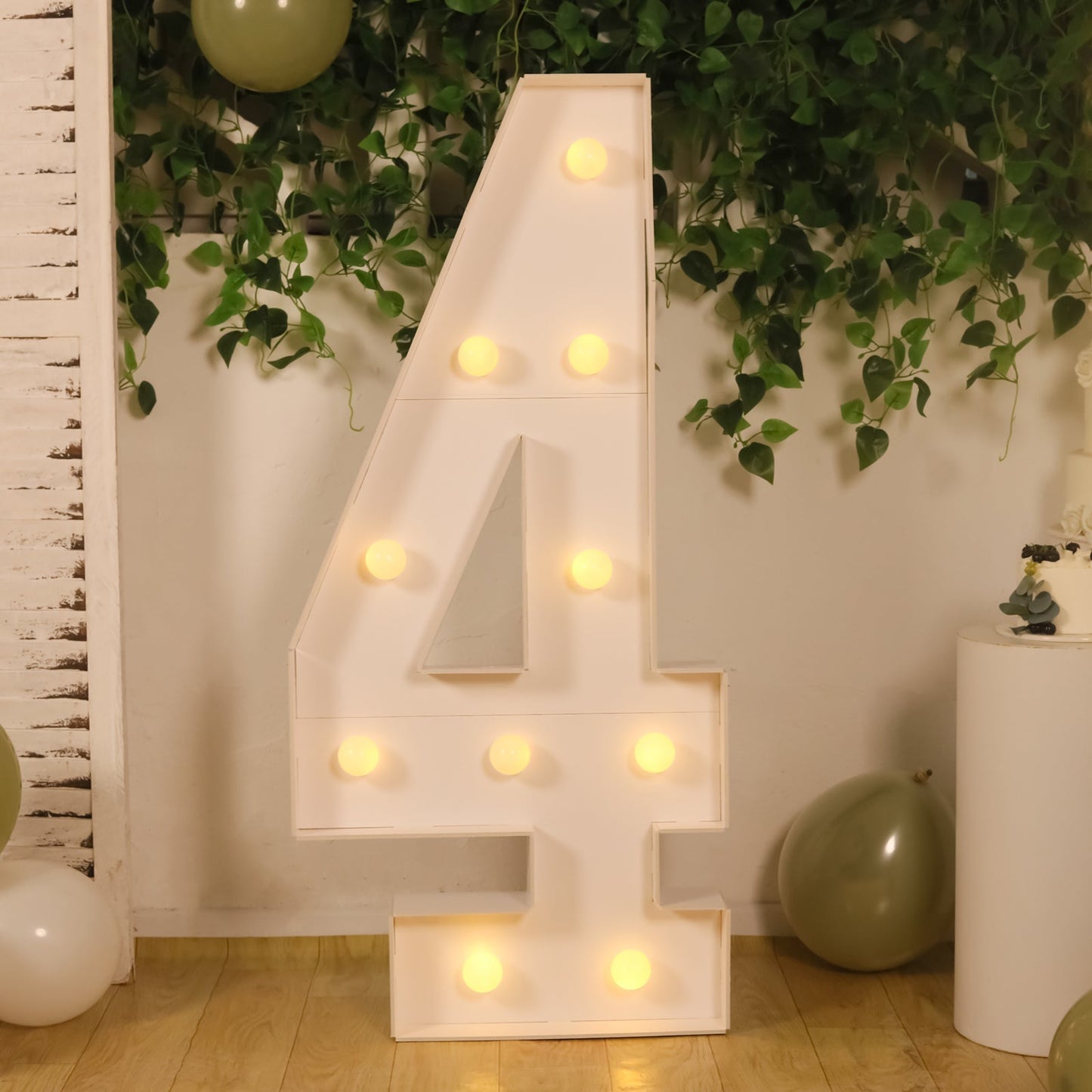 Giant LED Marquee Light Up Number "4", White 4ft Pre-Cut Foam Board with 10 Warm White Battery Operated LEDs, Glue Gun and Sticks