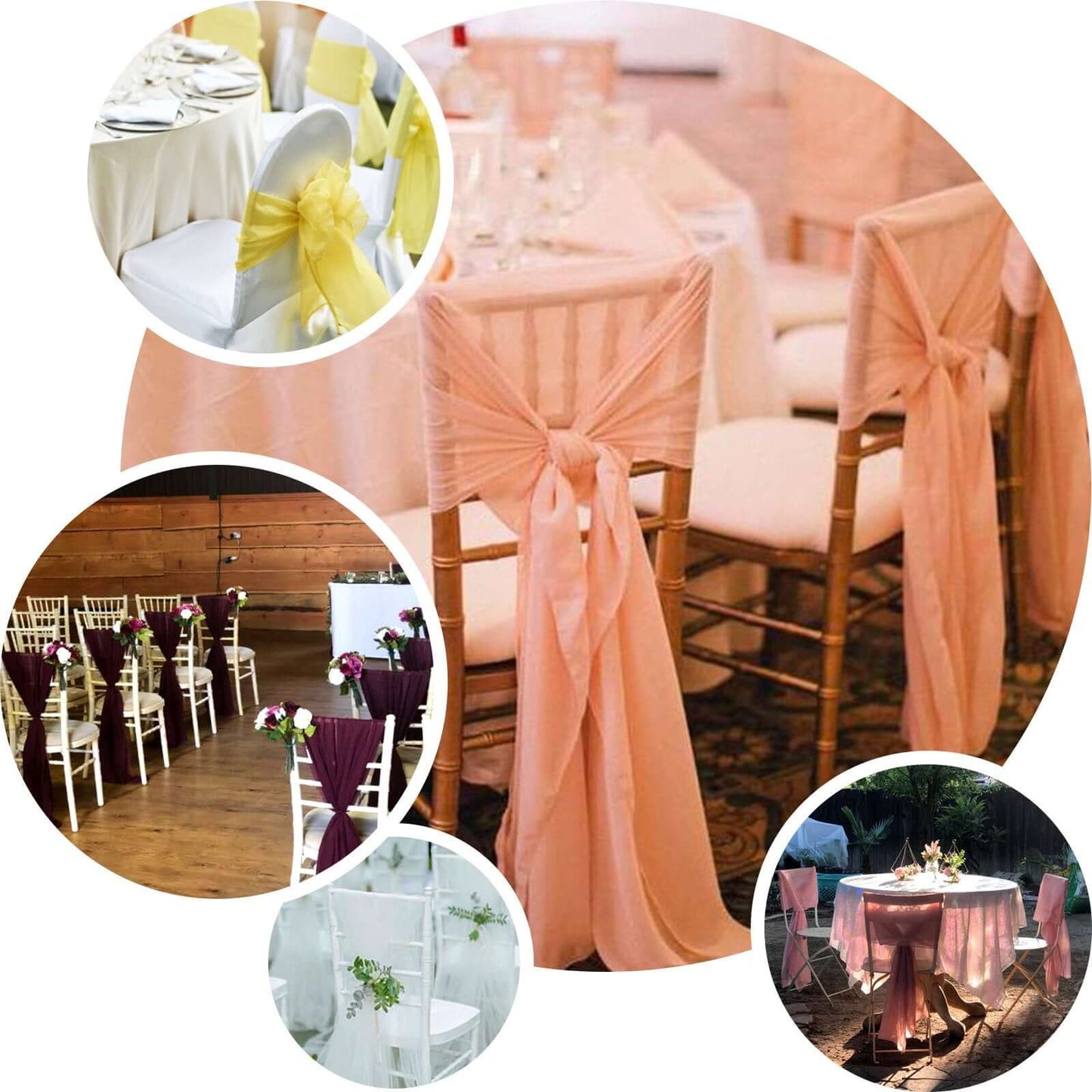 5 Pack Chiffon Chair Sashes Mauve/Cinnamon Rose - Soft & Lightweight Designer Chair Bows 22"x78"