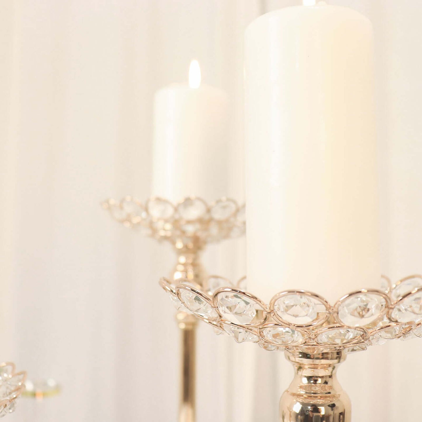 Set of 3 Metal Votive Candle Holders Crystal Beaded Design Gold - Tea Light Centerpieces 11", 13", 15"