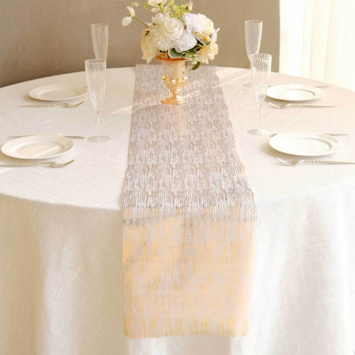 Disposable Table Runner Roll 11"x108" Metallic Gold Faux Suede Print - Stylish Non-Woven Event Decoration