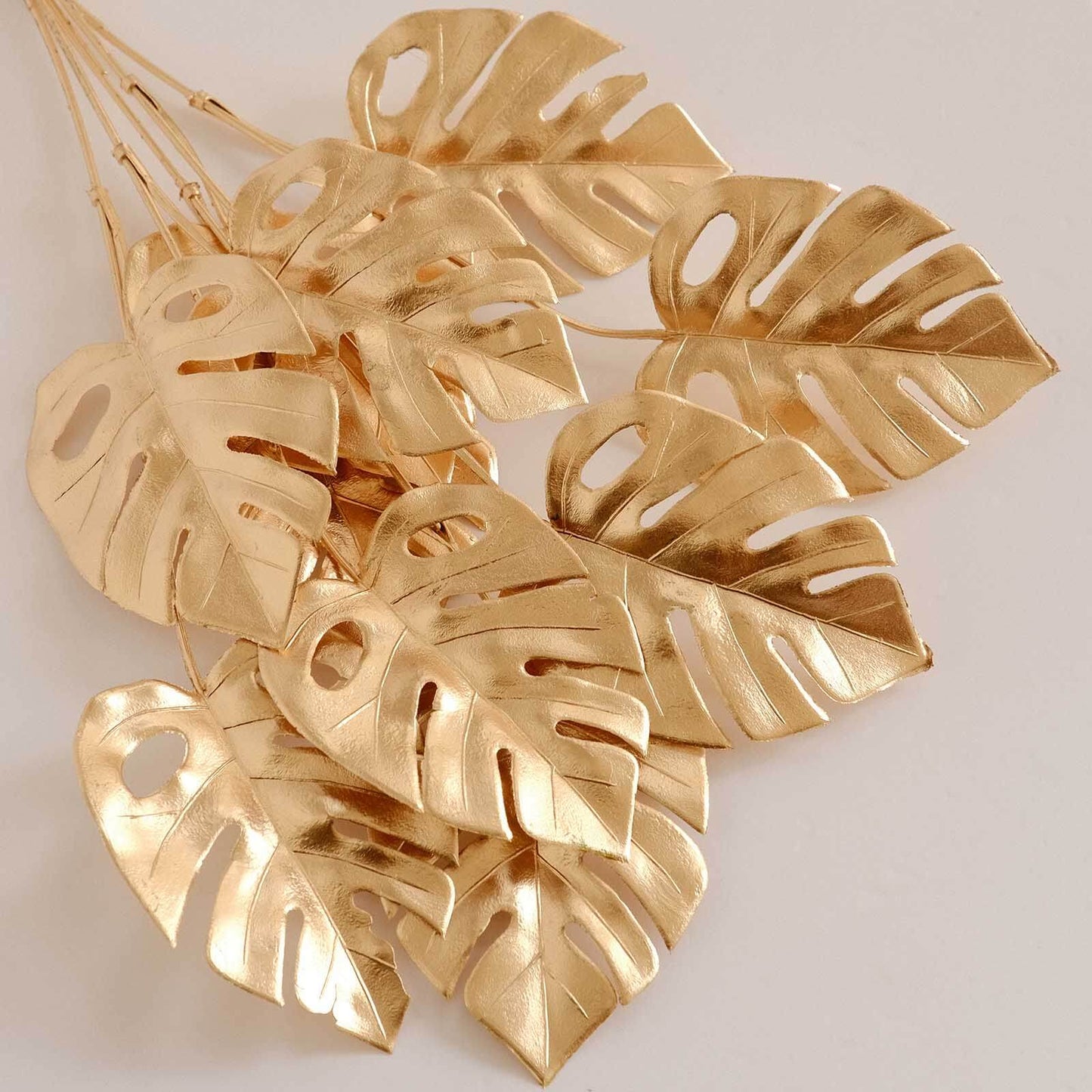 4-Pack Artificial Monstera Leaves Bushes Metallic Gold - Themed Weddings Parties & Events 14"