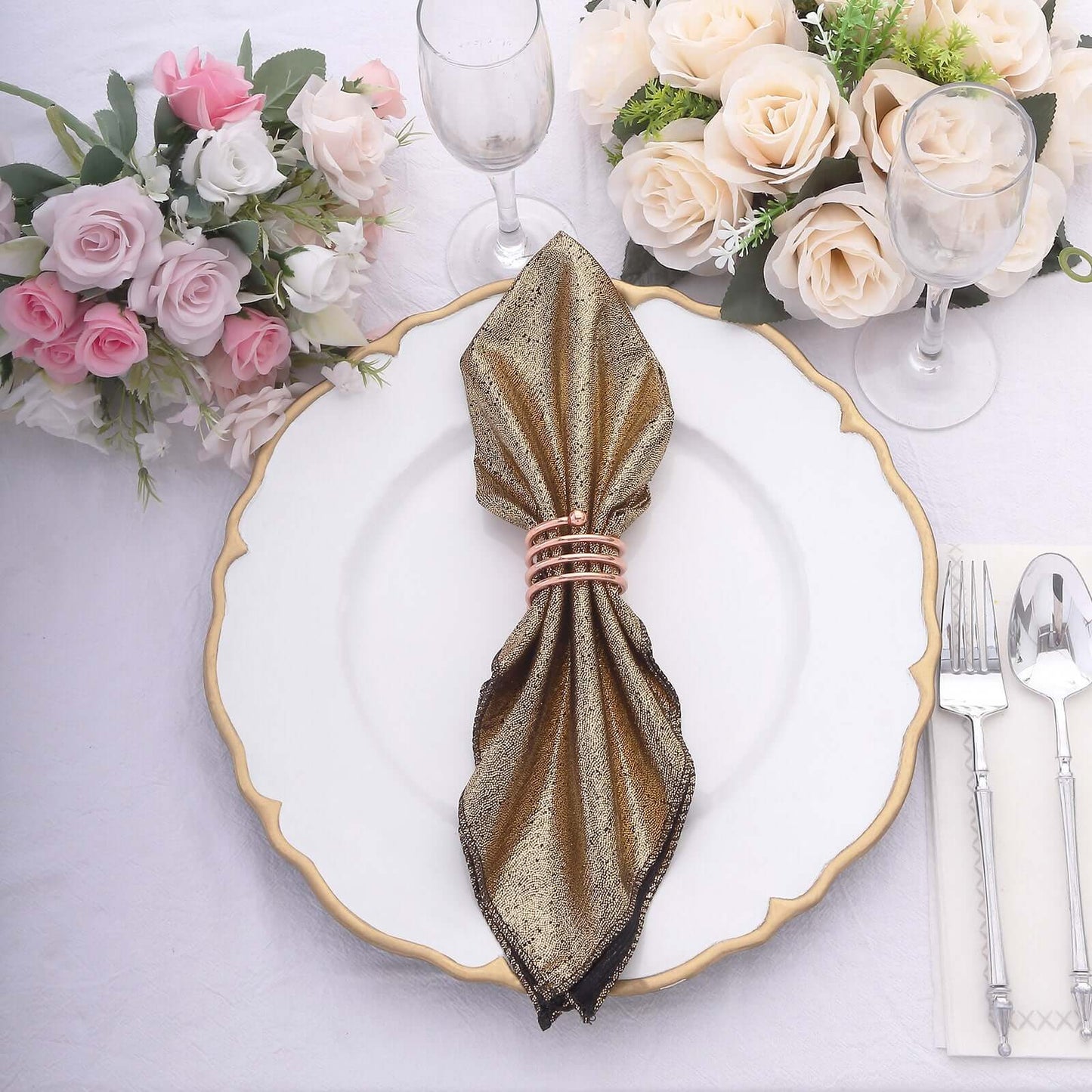 5 Pack Polyester 20"x20" Napkins Antique Gold Shimmer Sequin Dots - Luminous Cloth Napkins