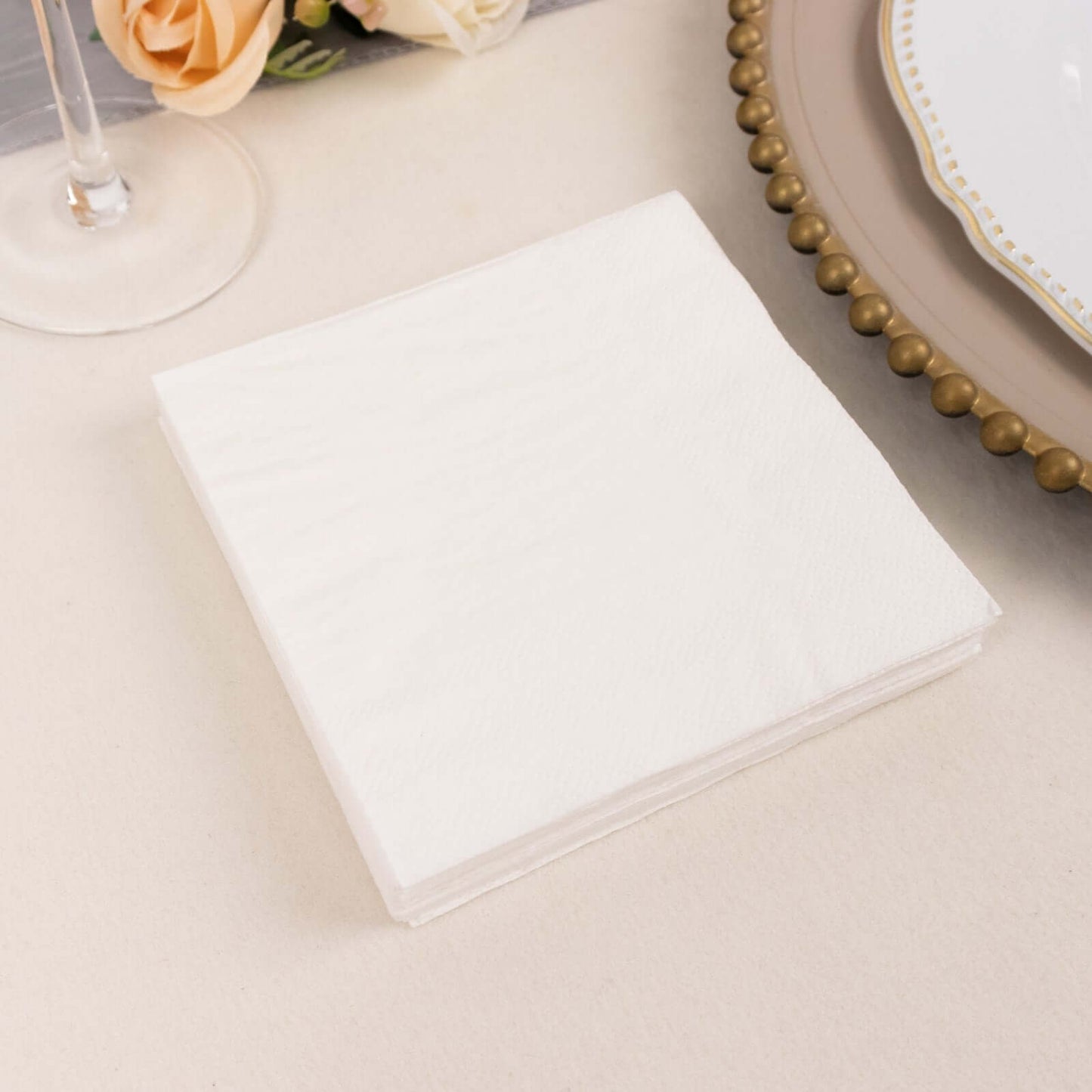 50-Pack Paper Beverage Napkins White - 2 Ply Disposable Soft 18GSM Cocktail Napkins 5"x5"