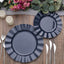 10-Pack Plastic 9" Round Dinner Plates in Navy Blue Ruffled Rim with Gold Edging - Sturdy Disposable Dinnerware