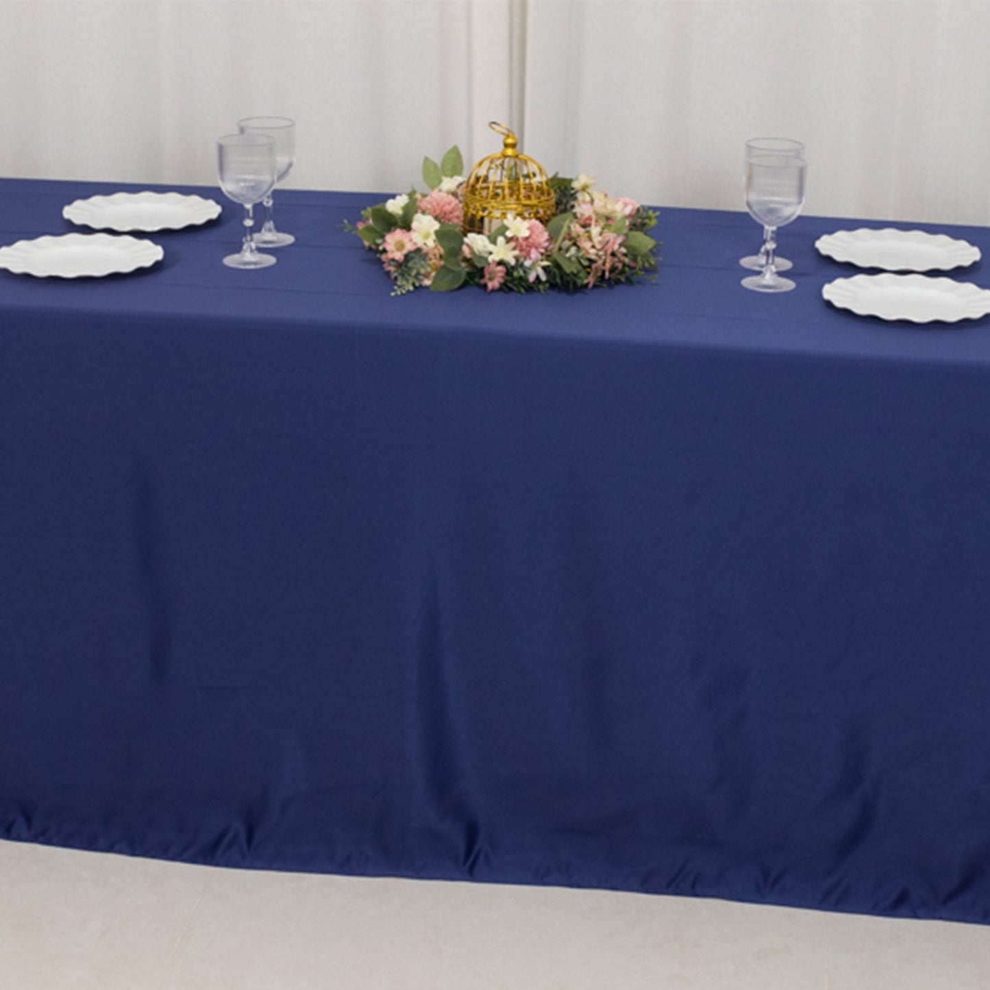 Lamour Satin 90"x156" Rectangle Tablecloth Navy Blue - Luxurious, Soft Seamless Table Cover